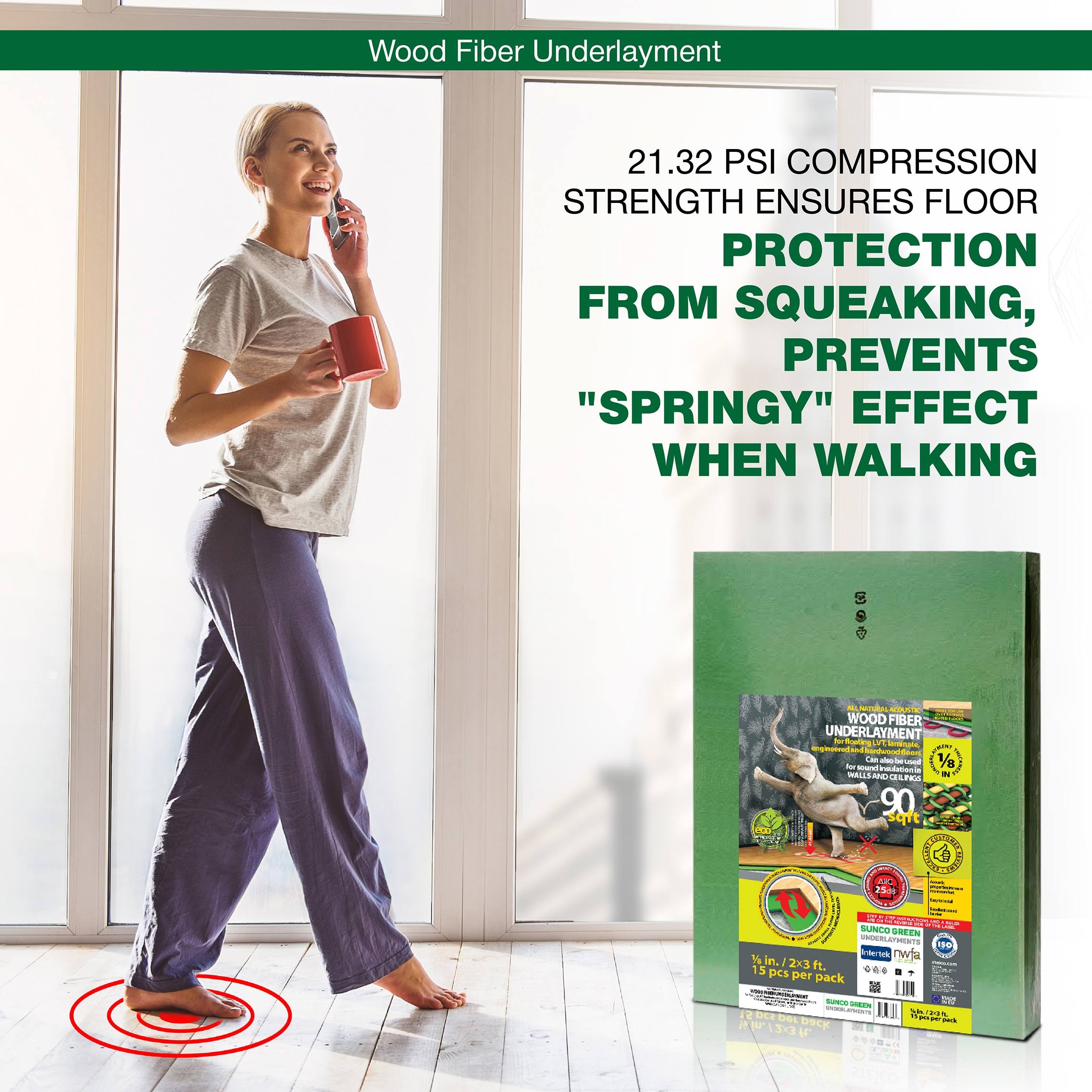 STEICO 3 mm 1/8 inch Wood Fiber Flooring Underlayment for Laminate Vinyl LVT LVP Hardwood Floor 90 Sqft Natural Sound Insulation