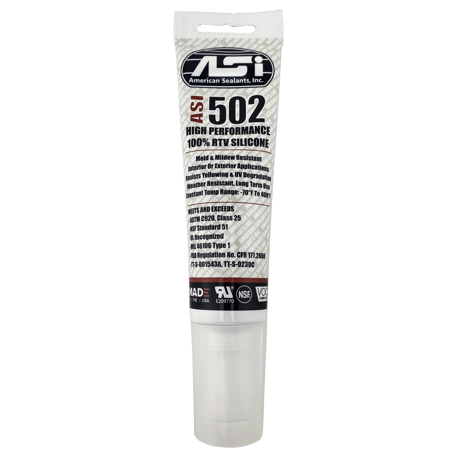 ASI 502 Clear Food Grade 100% RTV Silicone Sealant- 2.8 oz Squeeze Tube