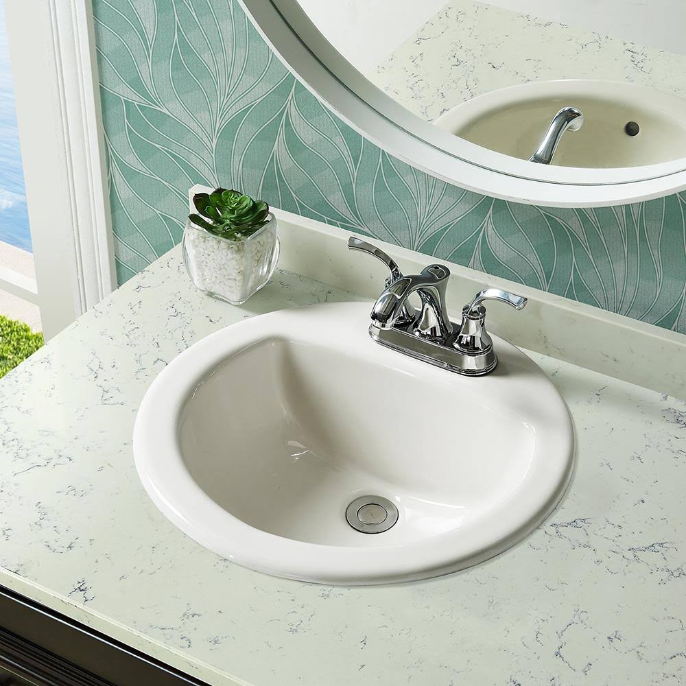 Aquasource White Drop-In Round Bathroom Sink with Overflow Drain (19-in x 19-in)