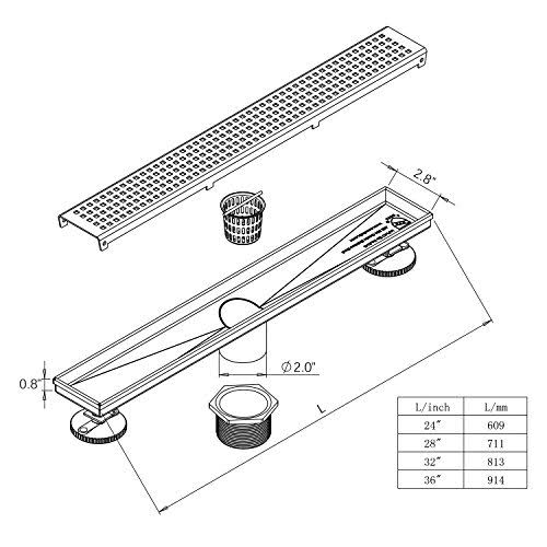 Neodrain 32-Inch Linear Shower Drain with Removable Quadrato Pattern Grate, Brushed 304 Stainless Steel Rectangle Shower Floor D