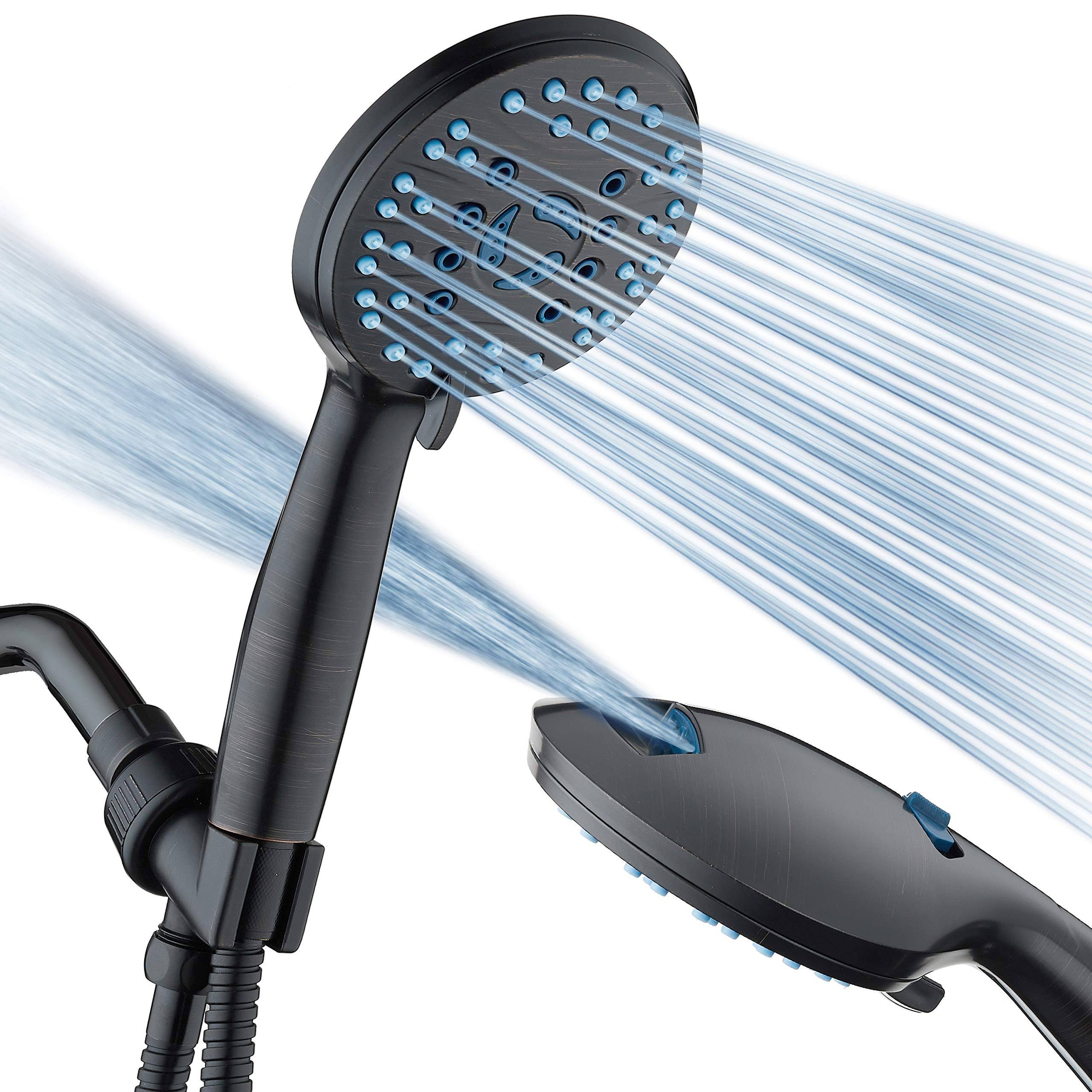 AquaCare As-seen-on-tv High Pressure 8-Mode Handheld Shower Head- Antimicrobial Nozzles, Built-in Power Wash to Clean Tub, Tile & Pets, Extra Long 6