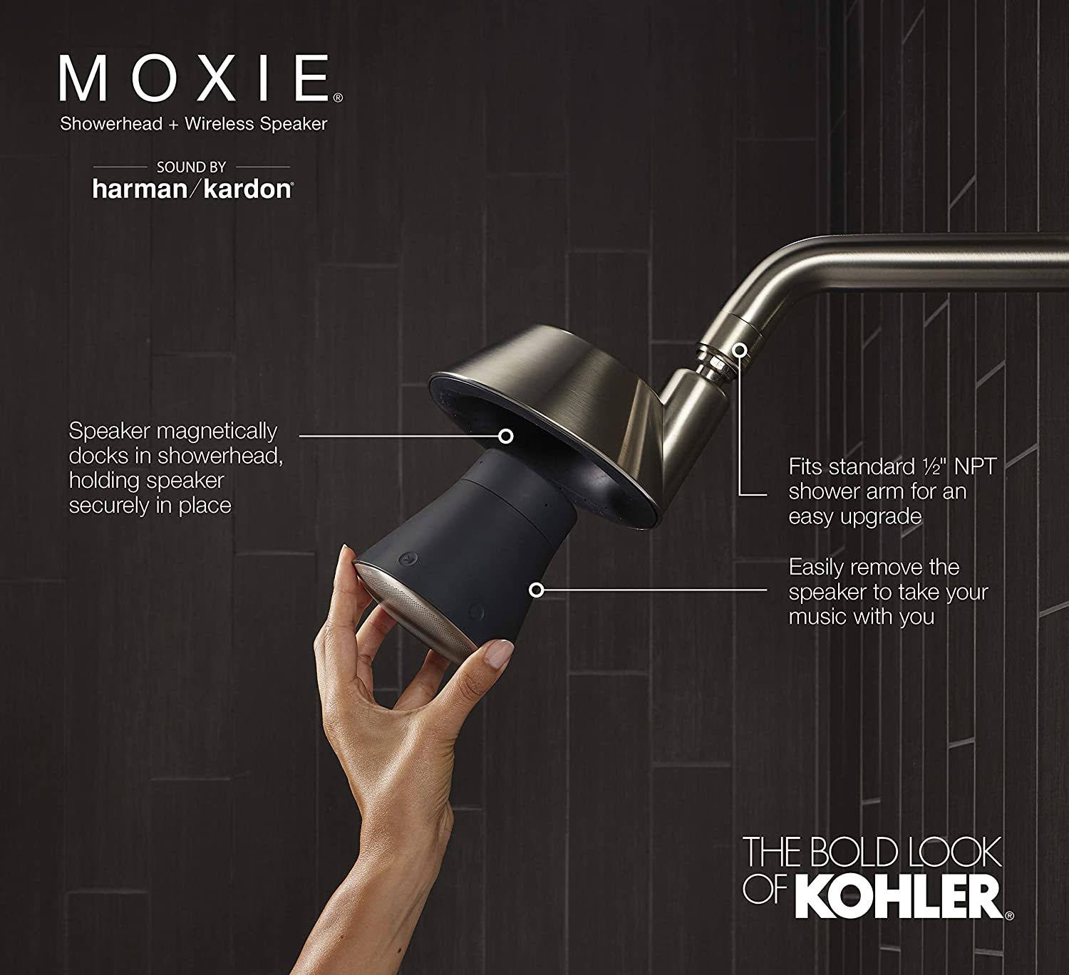 Kohler K-28238-GKE-BN 1.75 GPM Moxie Showerhead & Wireless Speaker- Vibrant Brushed Nickel