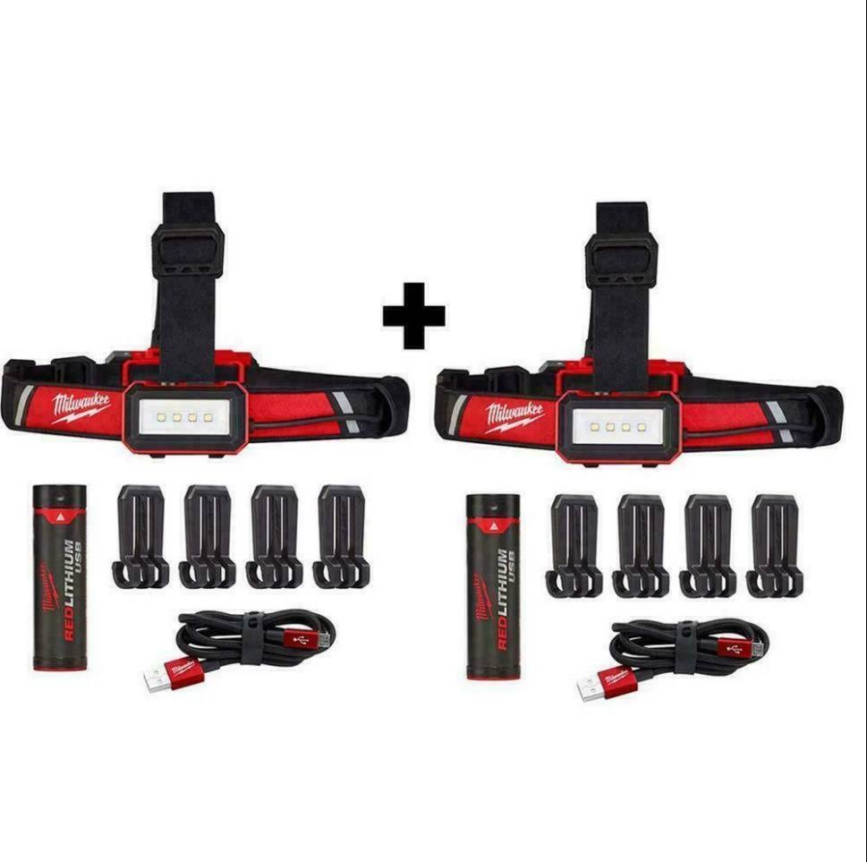 Milwaukee 600 Lumens LED REDLITHIUM USB Low-Profile Hard Hat Headlamp (2-Pack)