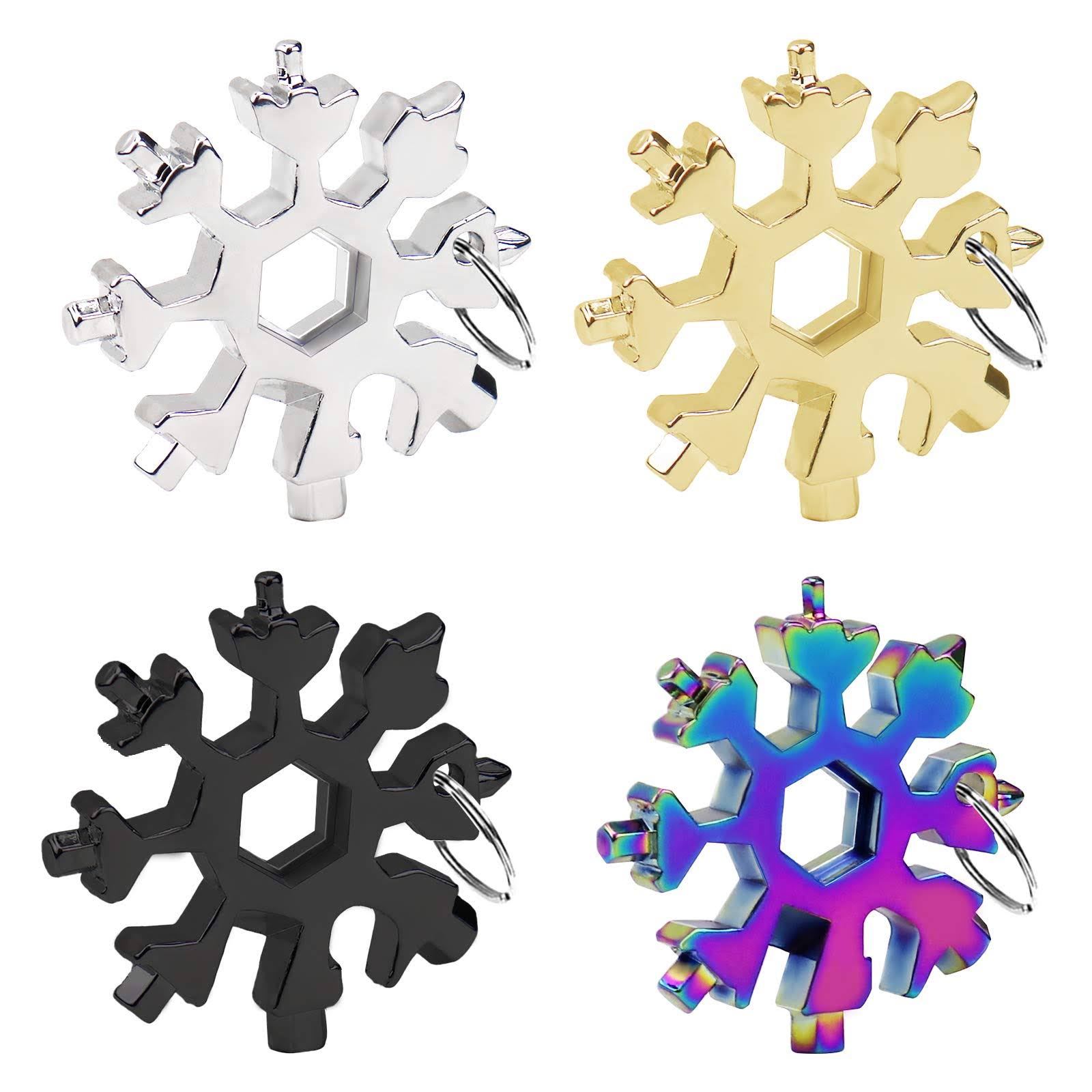 18-in-1 Snowflake Multi Tool, 4 Pack Stainless Steel Snowflake Bottle Opener/Flat Phillips Screwdriver Kit/Wrench, Durable and Portable to Take