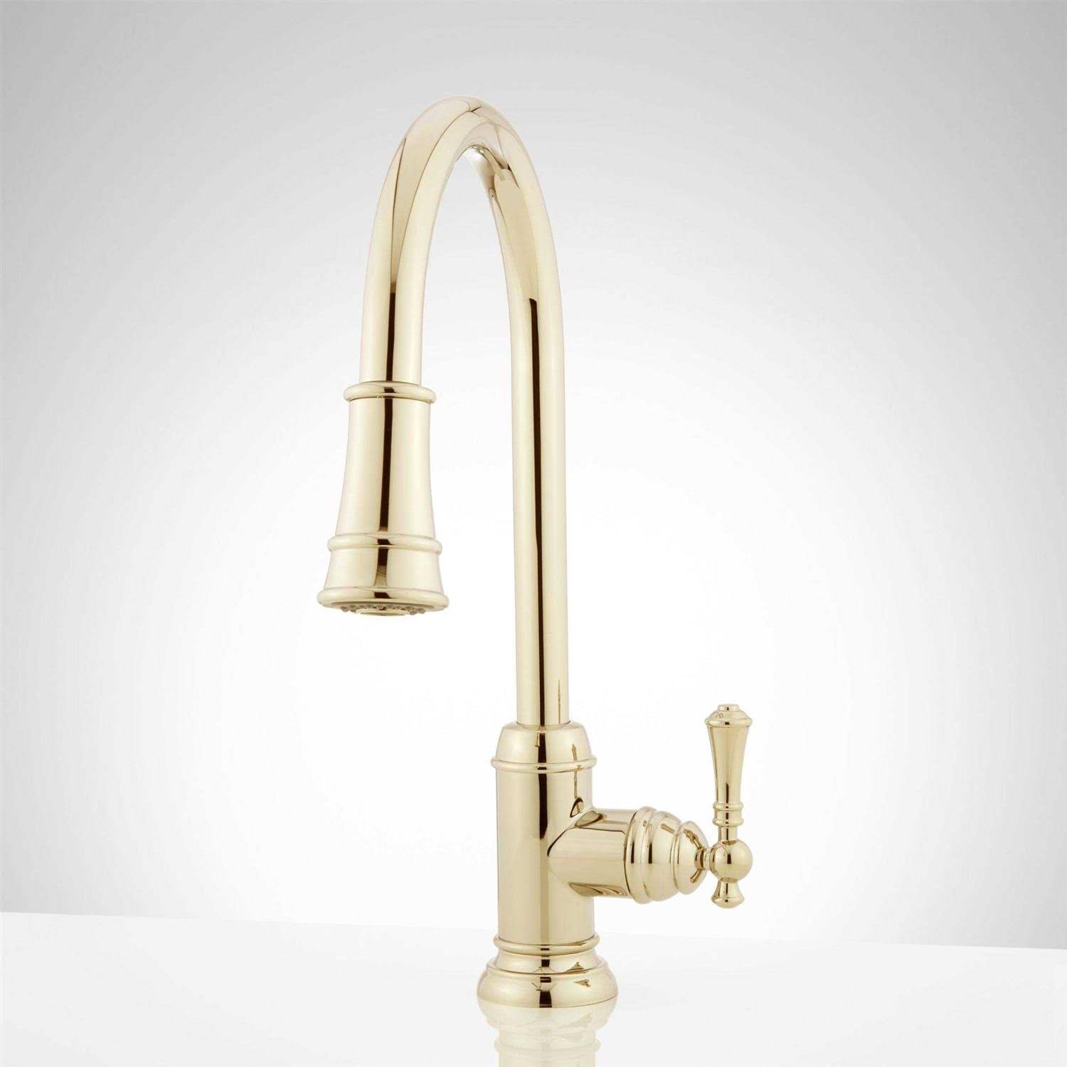 Signature Hardware 948399 Amberley 1.8 GPM Single Hole Pull Down Kitchen Faucet Polished Brass Faucet Kitchen Single Handle 483691