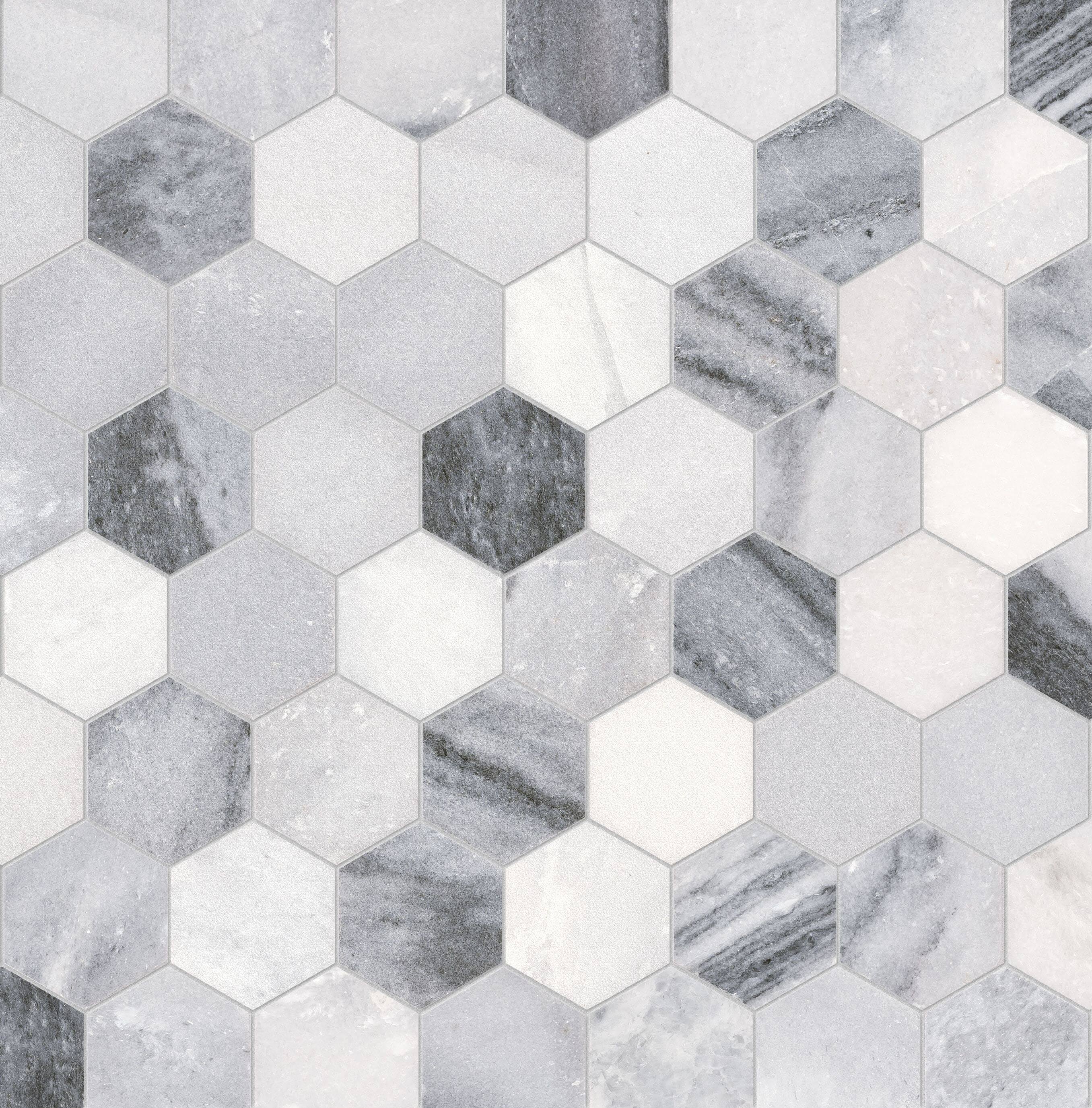 Satori Storm Gray 12-in x 12-in Polished Natural Stone Marble Hexagon Marble Look Floor and Wall Tile (0.96-sq. ft/ Piece)