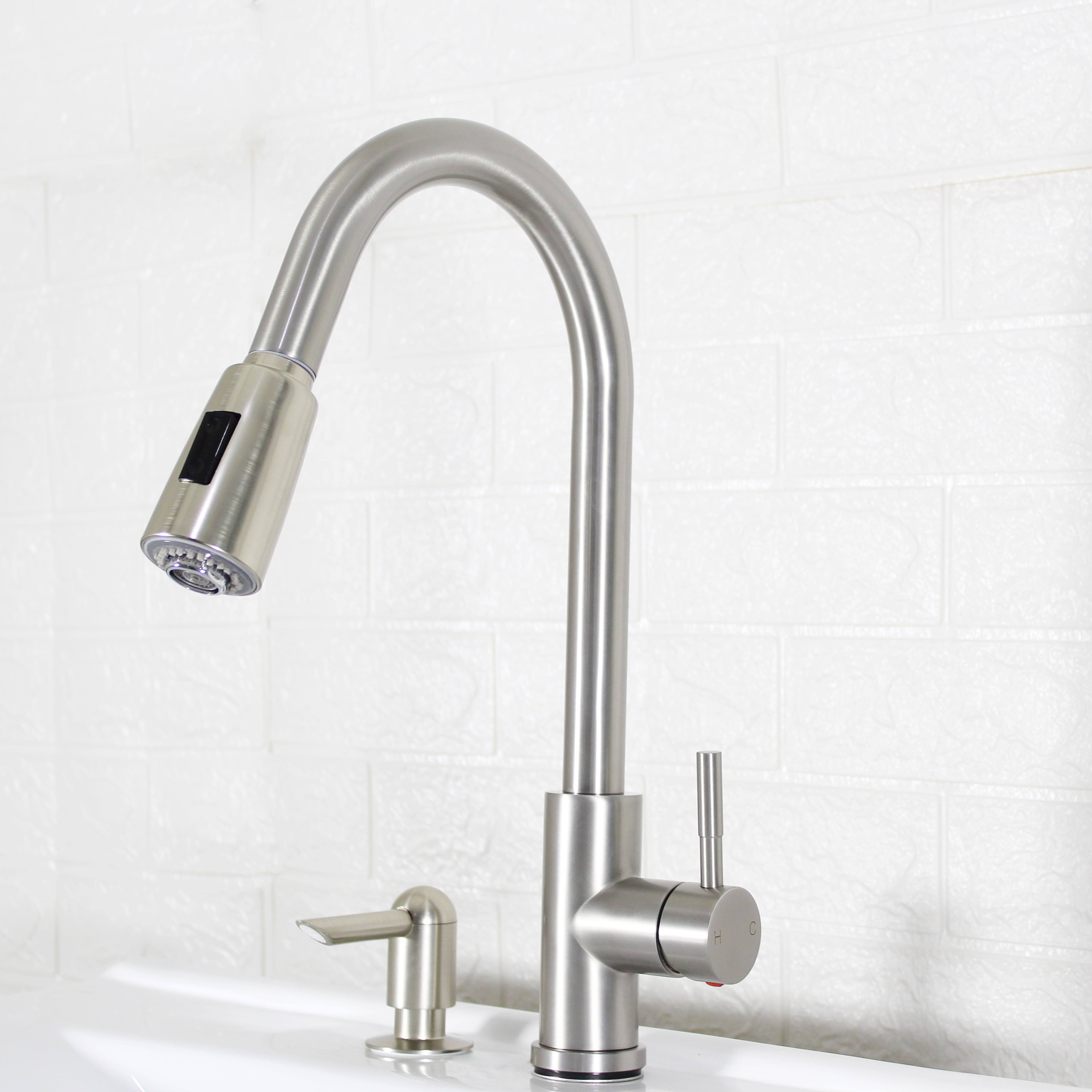 Better Homes & Gardens Elmont Pull Down Kitchen Sink Faucet with Soap Dispenser, Satin Nickel