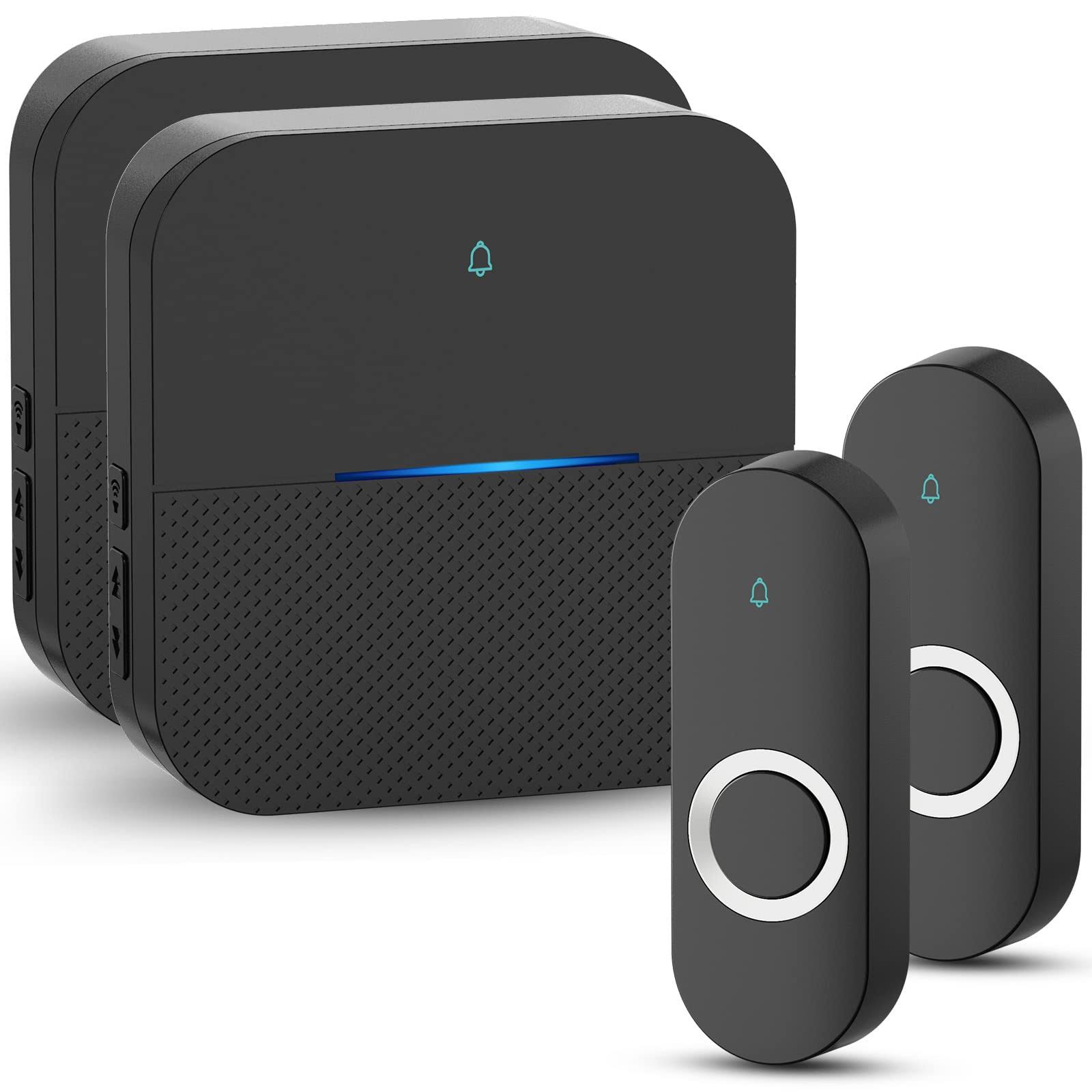 Aida Lighted Wireless Doorbell, Home Waterproof Doorbell 1,000ft Range, 5 Volume Levels with 58 Doorbell Chimes LED Flash Black, Doorbell with 2 TR