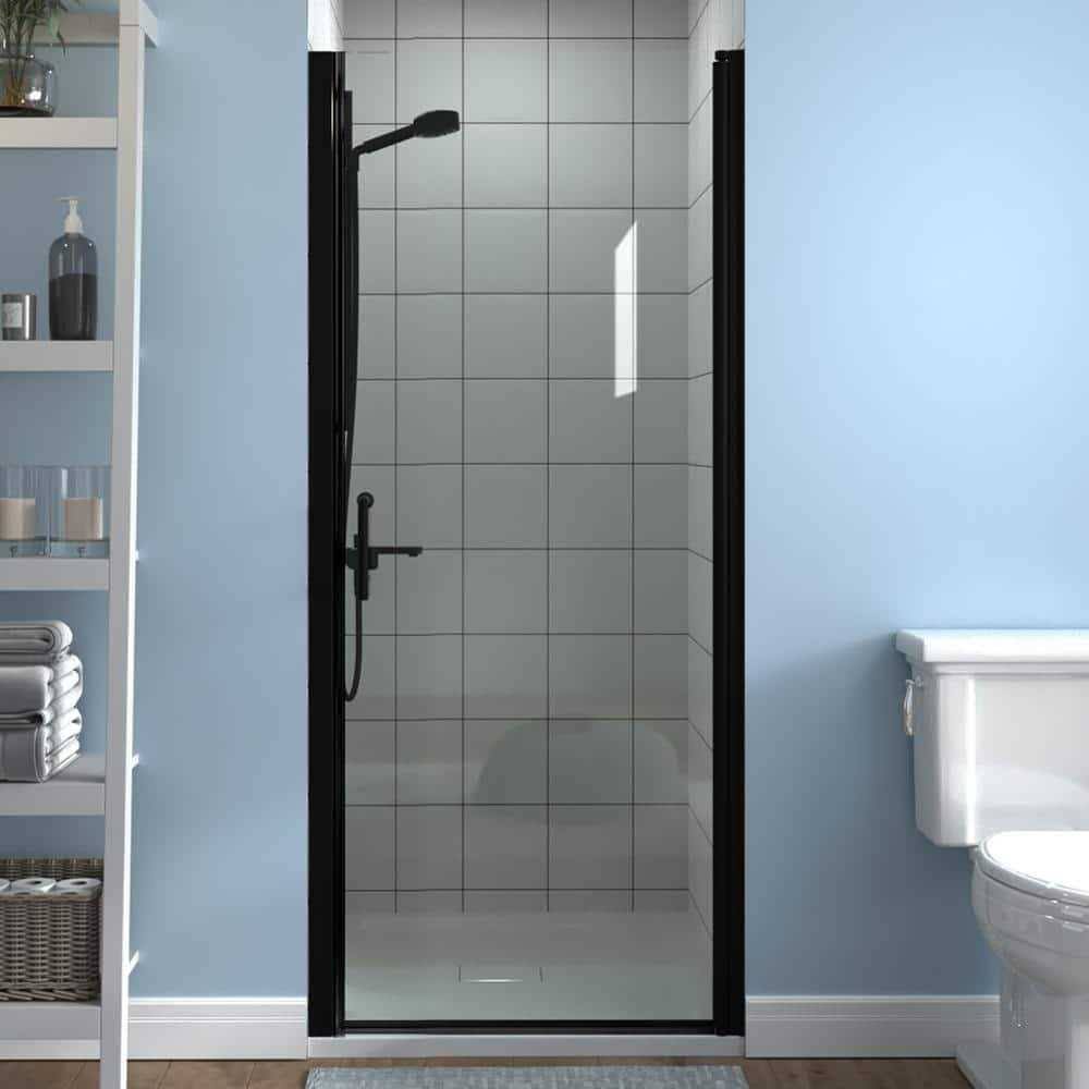 ES-DIY 32-33 in. W x 72 in. H Fold Pivot Frameless Swing Corner Shower Panel with Shower Door in Black with Clear Glass
