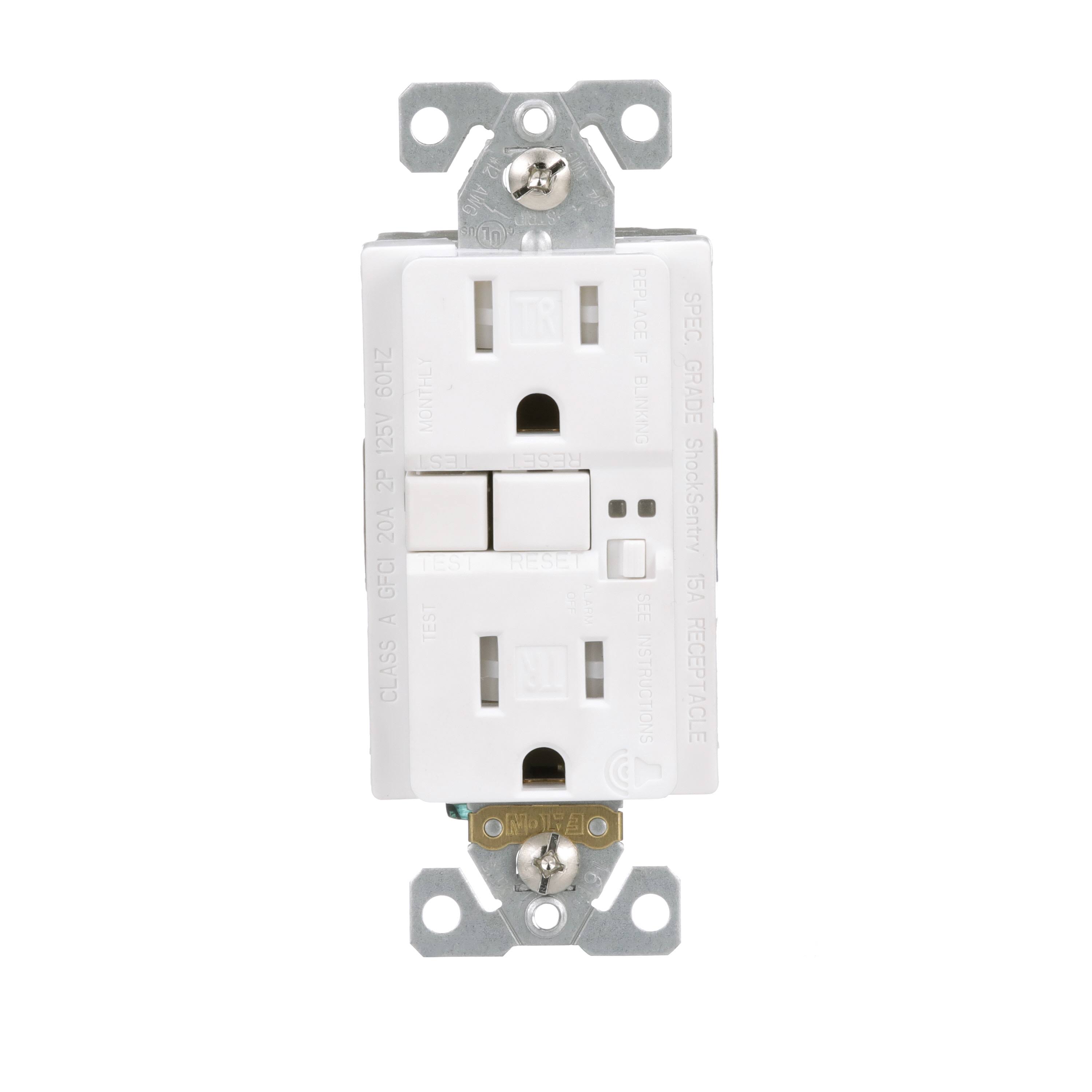 Eaton 15-Amp 125-Volt Tamper Resistant GFCI Residential Decorator Outlet, White | TRSGFA15W-BX-LW