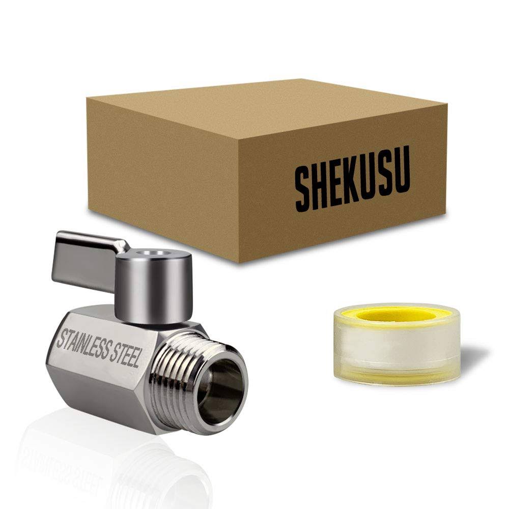 SHEKUSU Showerhead Shut Off Valve with Stainless Handle, 304 Stainless Steel Mini Ball Valve(1/2