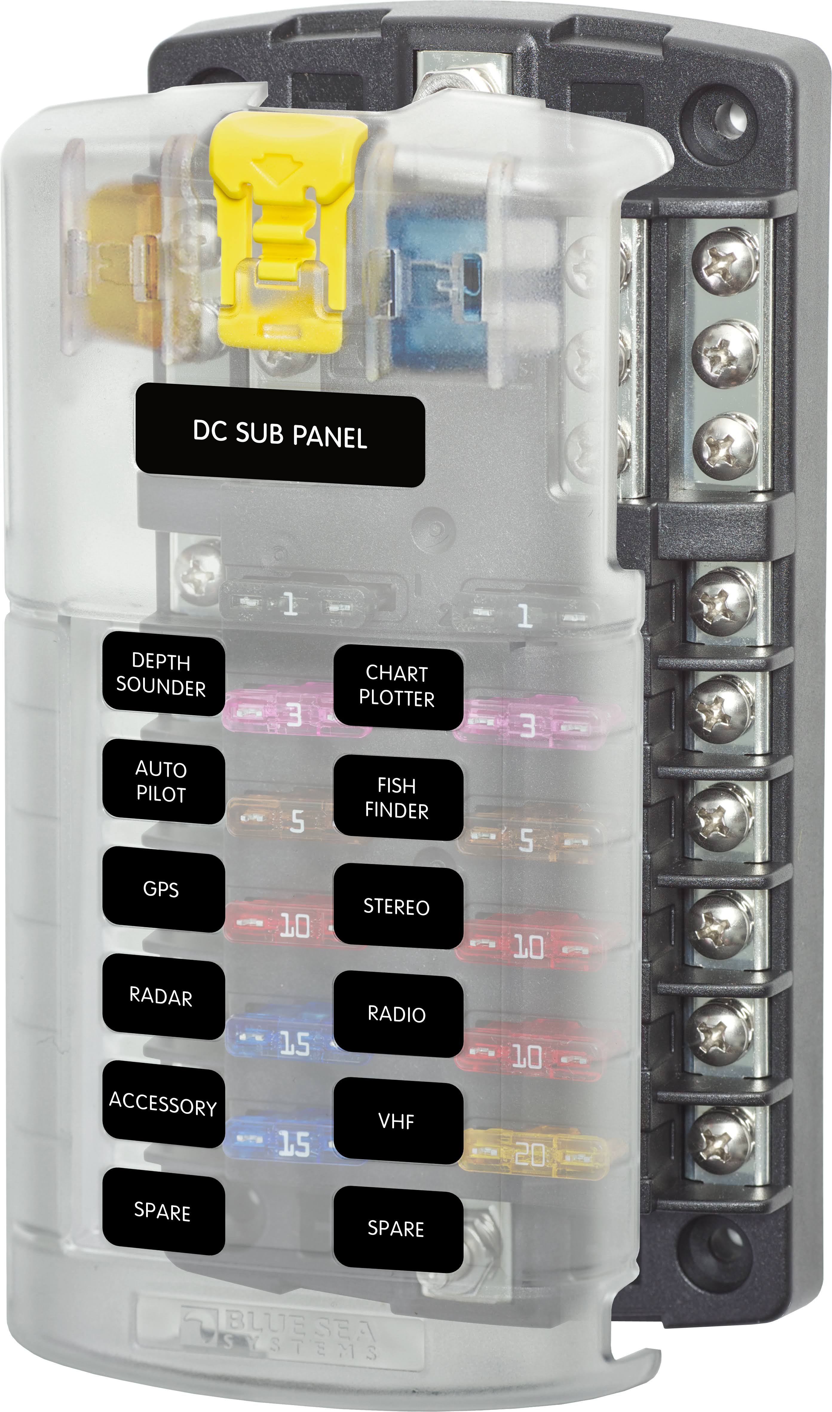 Blue Sea Systems Blade Fuse Block with 12 Circuits, Negative Bus & Cover, Black