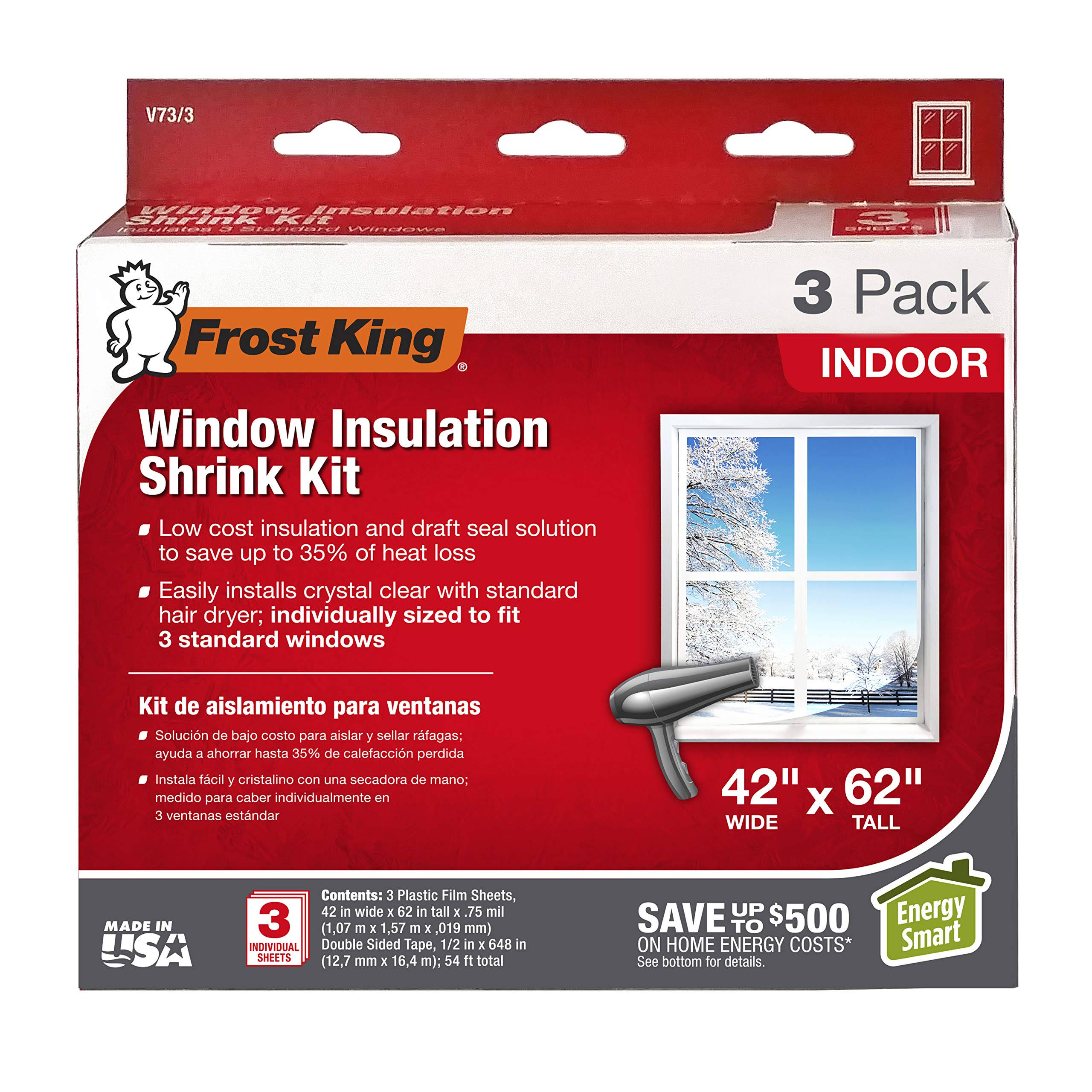 Frost King Shrink Window Kit, Indoor, 42 x 62 in