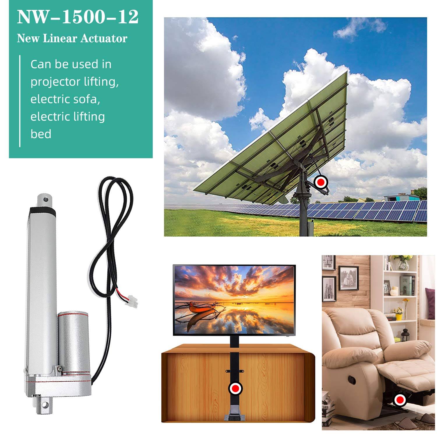 ECO-WORTHY Heavy Duty 330lbs Solar Tracker Linear Actuator Multi-function 12V 12
