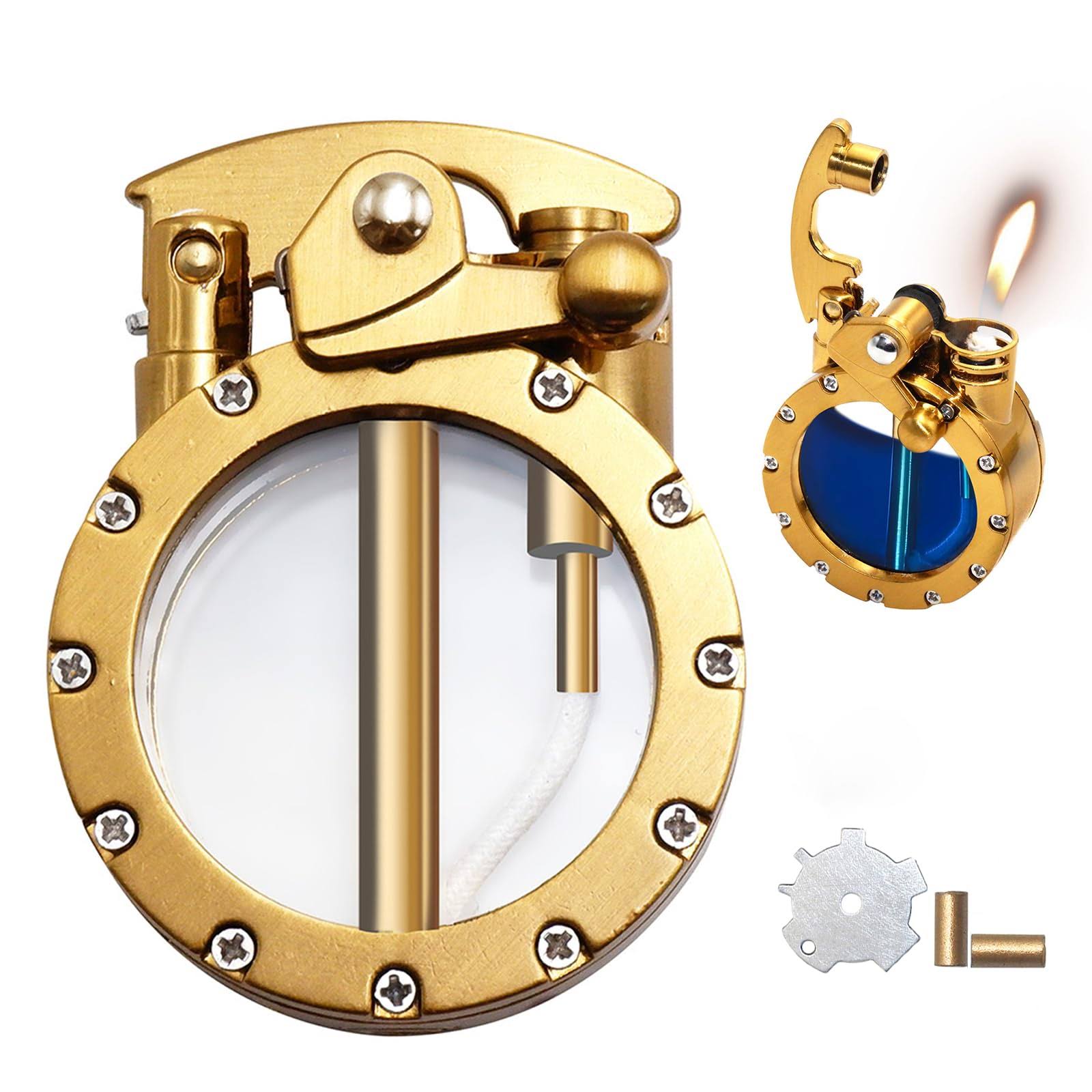 Vintage Trench Lighter, Cool Steampunk Kerosene Lighter, Portable Reusable Transparent Soft Flame Metal Antique Lighter, Unique Birthday Gifts for