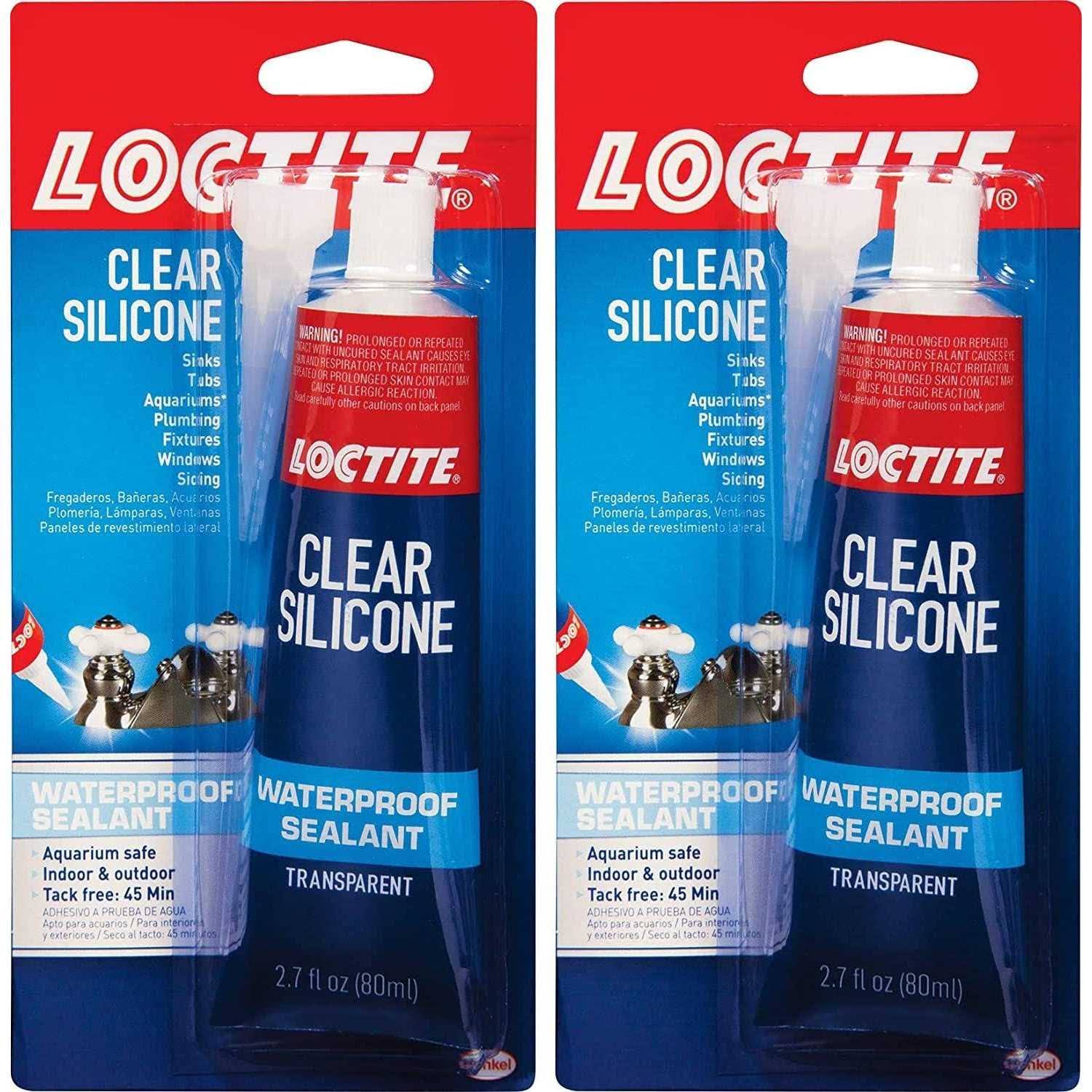 Loctite Clear Silicone Waterproof Sealant 2.7-Ounce Tube (908570), 2 Pack