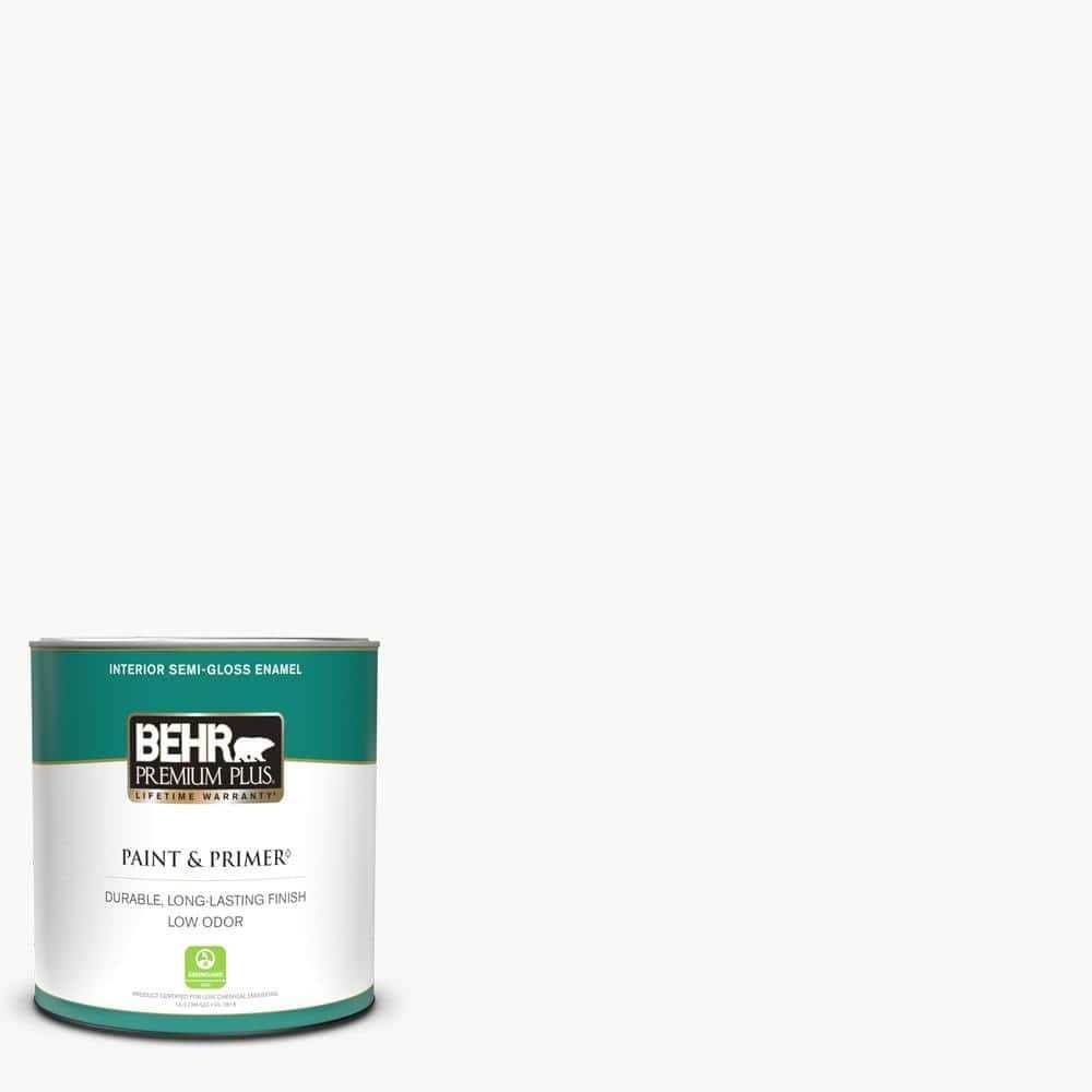BEHR Premium Plus 1 qt. Ultra Pure White Semi-Gloss Enamel Low Odor Interior Paint and Primer in One 305004