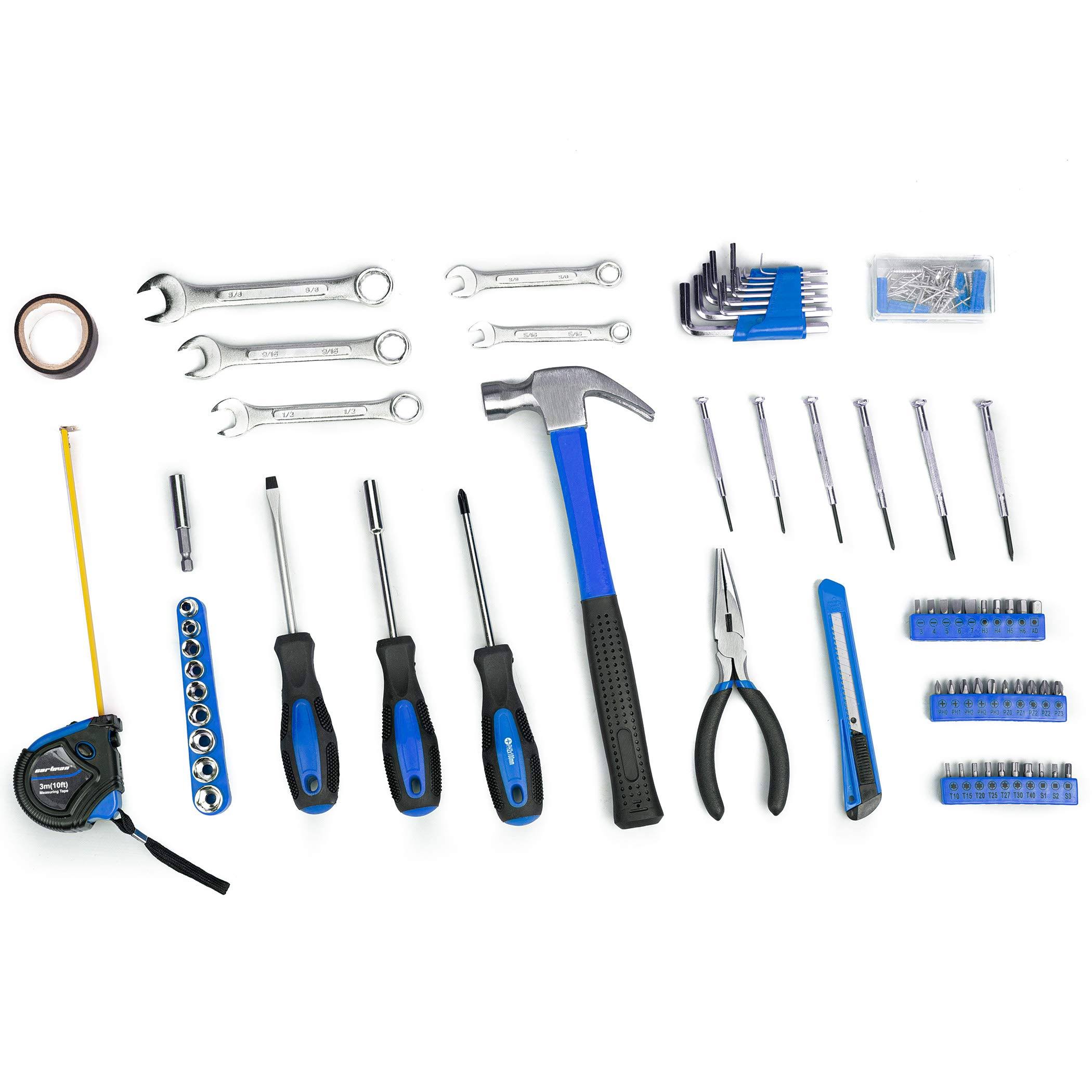 Cartman 148Piece Tool Set General Household Hand Tool Kit with Plastic Toolbox Storage Case Blue