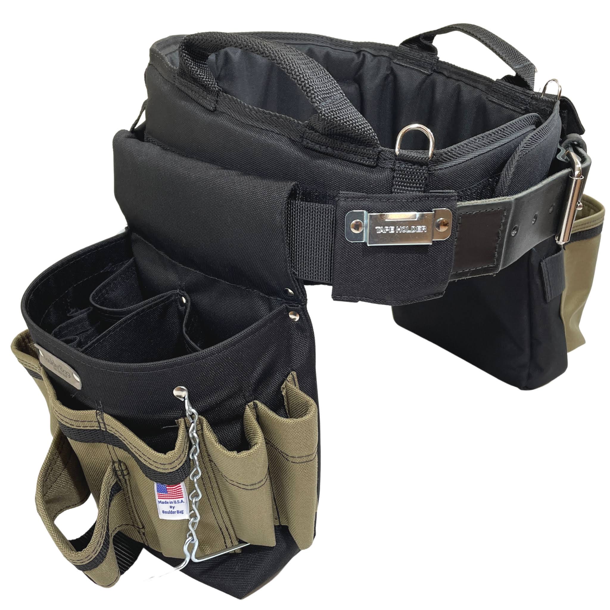 Boulder Bag Ultimate Electrician's Max Combo with Comfort Back Support Tool Belt, Leather Belt Buckle, Heavy Duty Work Belt, Tan, (Medium 28-32 inch