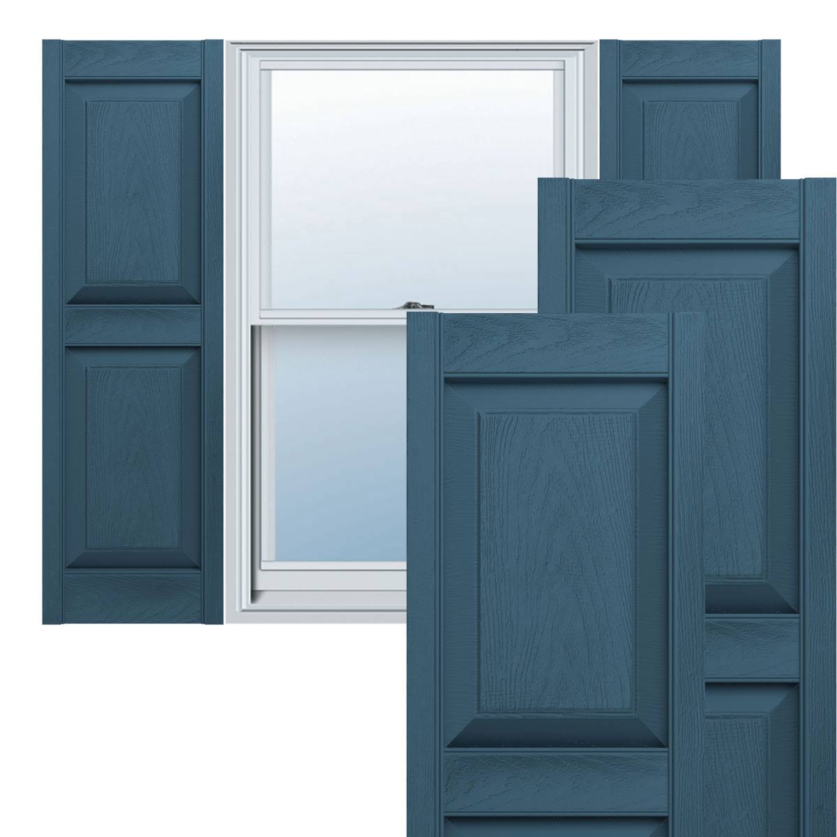 Builders Edge 12 in. x 67 in. Raised Panel Vinyl Exterior Shutters Pair in Classic Blue