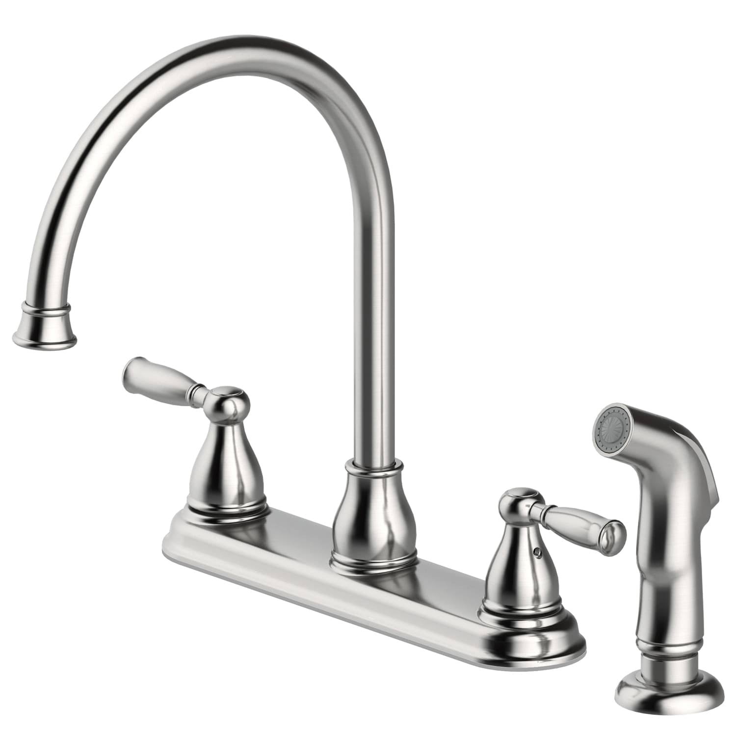 Project Source Brice Stainless Steel 2-Handle Deck-Mount High-Arc Handle Kitchen Faucet (Deck Plate Included)