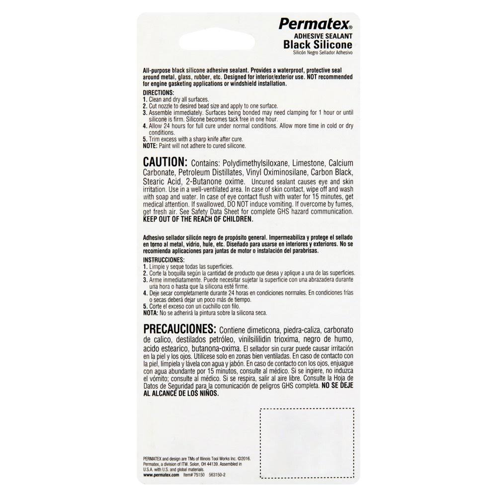 Permatex Adhesive Sealant, Black Silicone- 3 oz