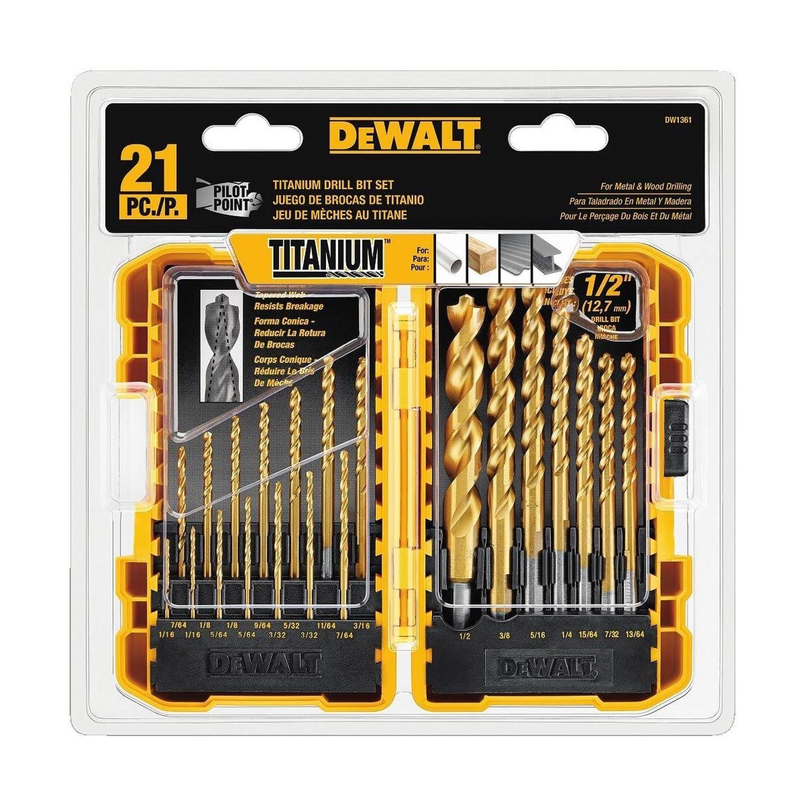 DeWalt DW1361 21-Piece Pilot Point Titanium Drill Bit Set