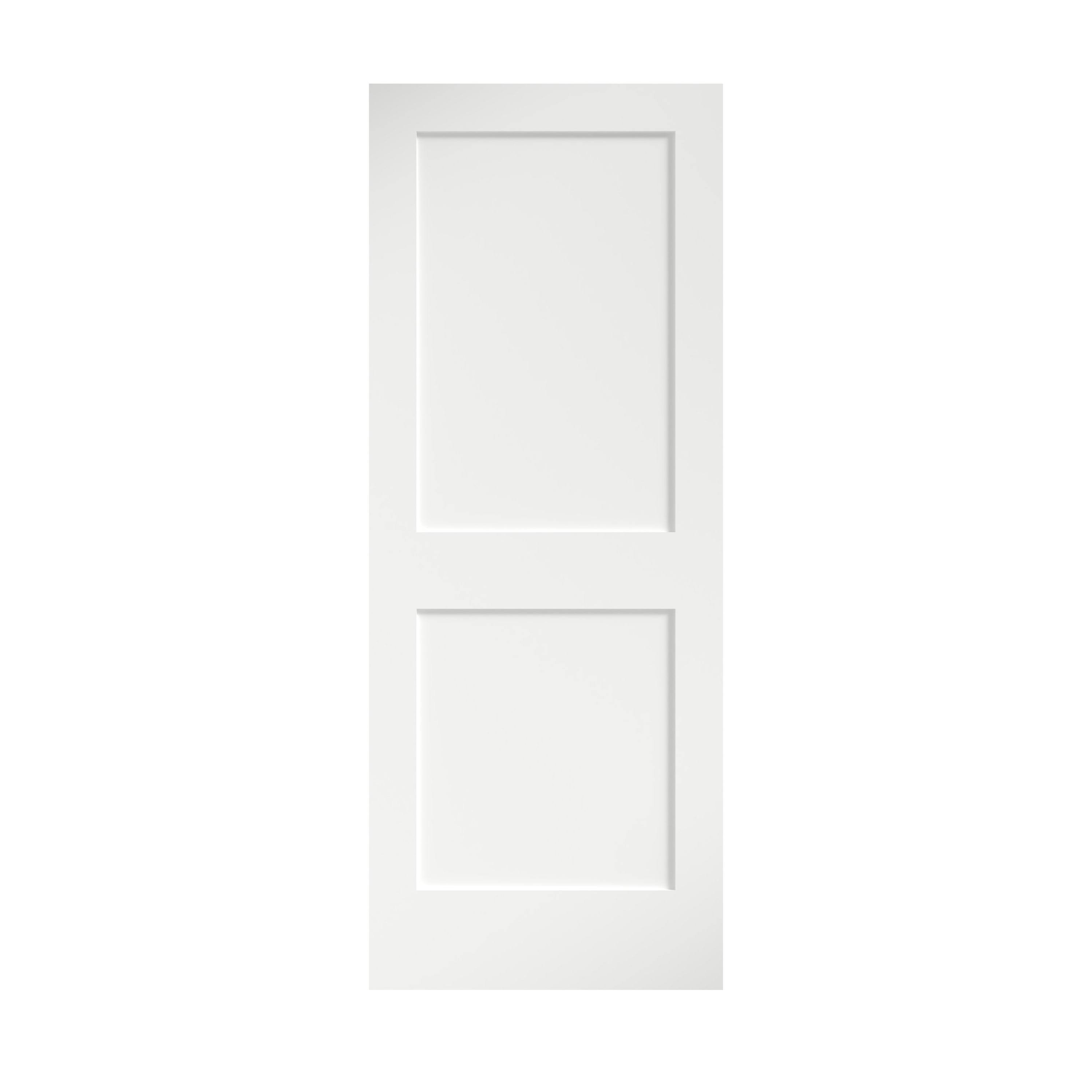 EightDoors 80 inch x 28 inchx 1-3/4 inch 2-Panel Shaker White Primed Solid Wood Core Door