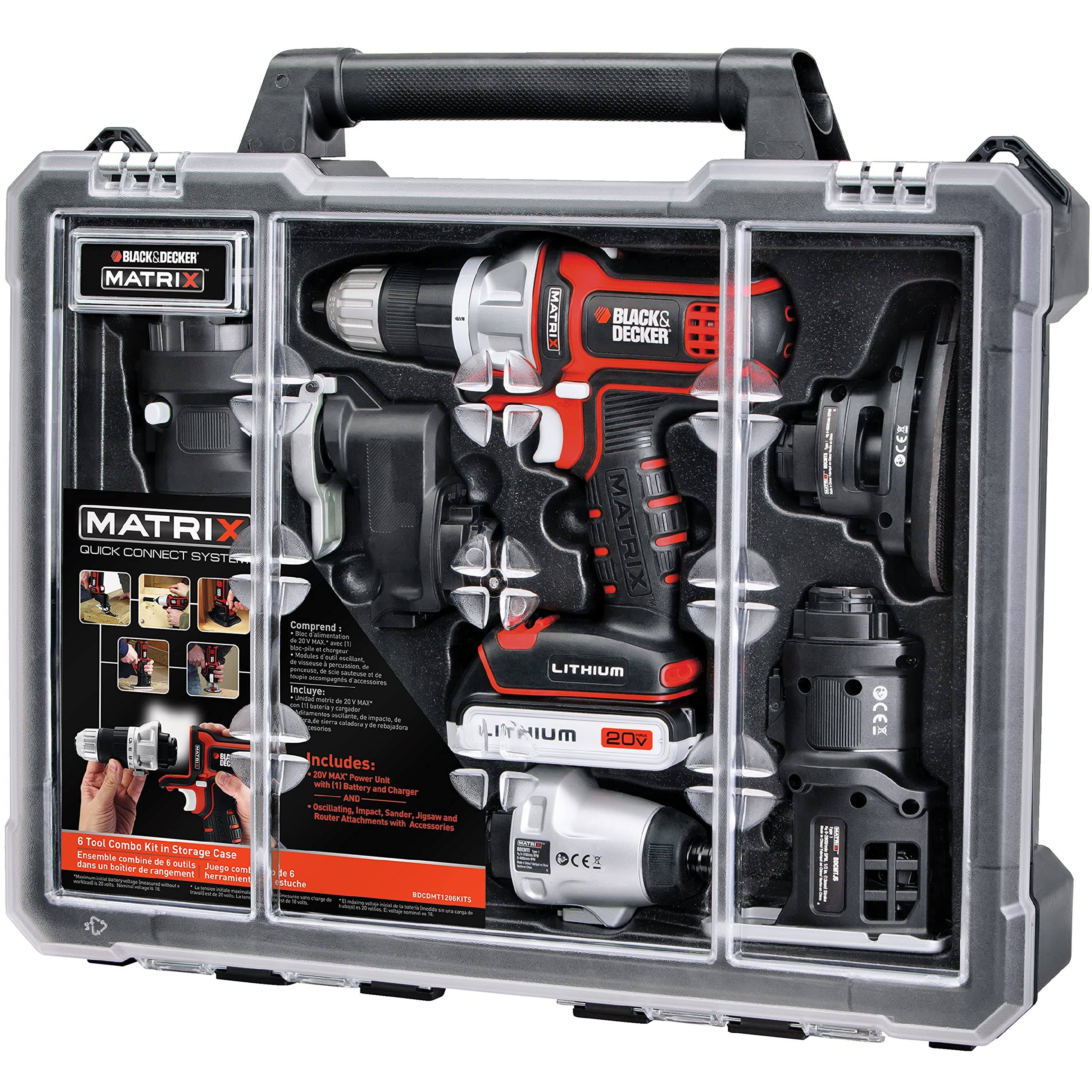 Black Decker BDCDMT1206KITC Matrix 6 Cordless Tool Combo Kit with Case