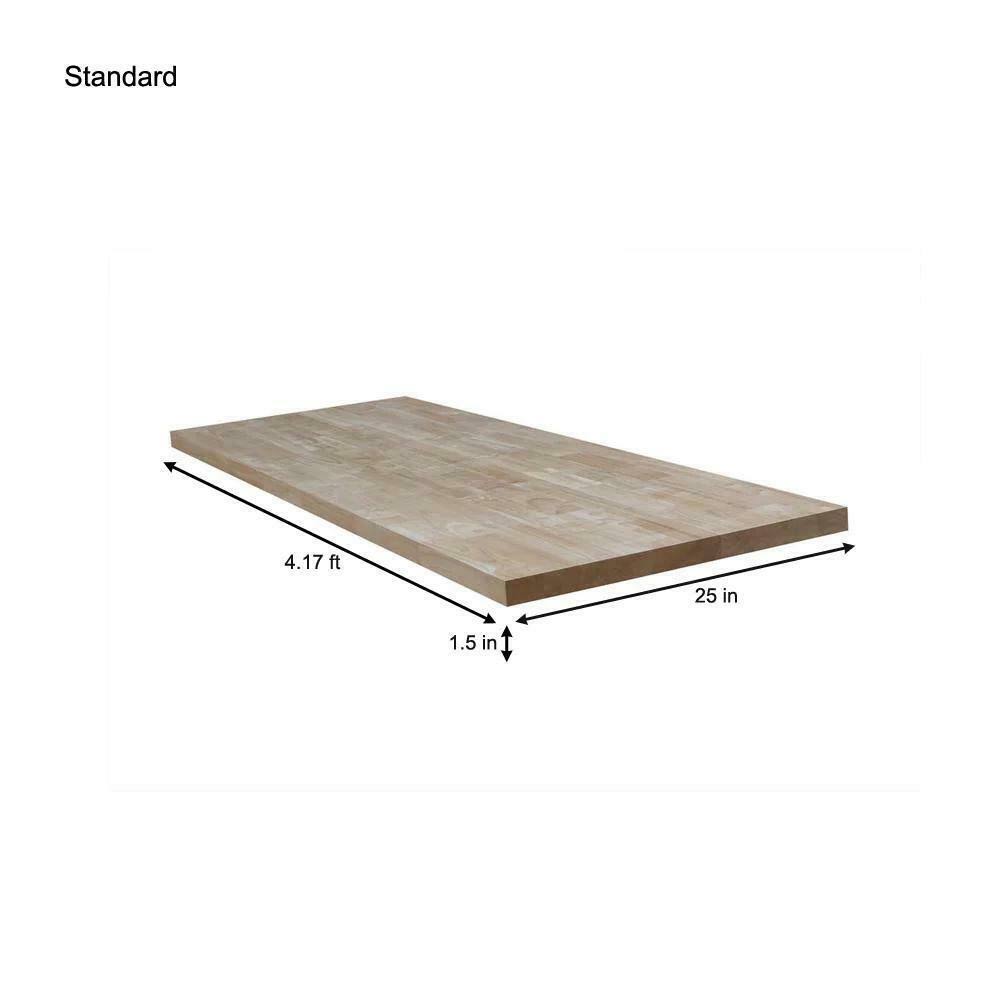 Hardwood Reflections 4 ft. L x 25 in. D Unfinished Hevea Solid Wood Butcher Block Countertop with Eased Edge