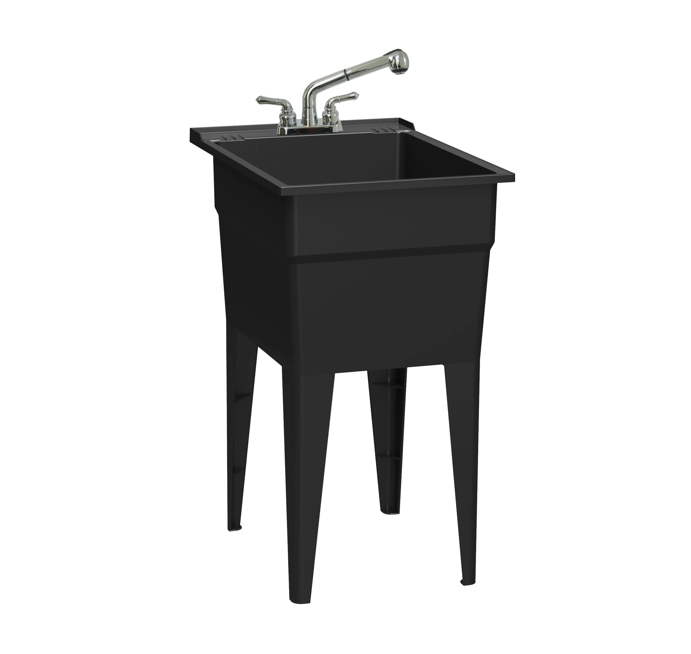 Rugged Tub 18 in. x 24 in. Recycled Polypropylene Black Laundry Sink with 2 Hdl Non Metallic Pullout Faucet and Installation Kit