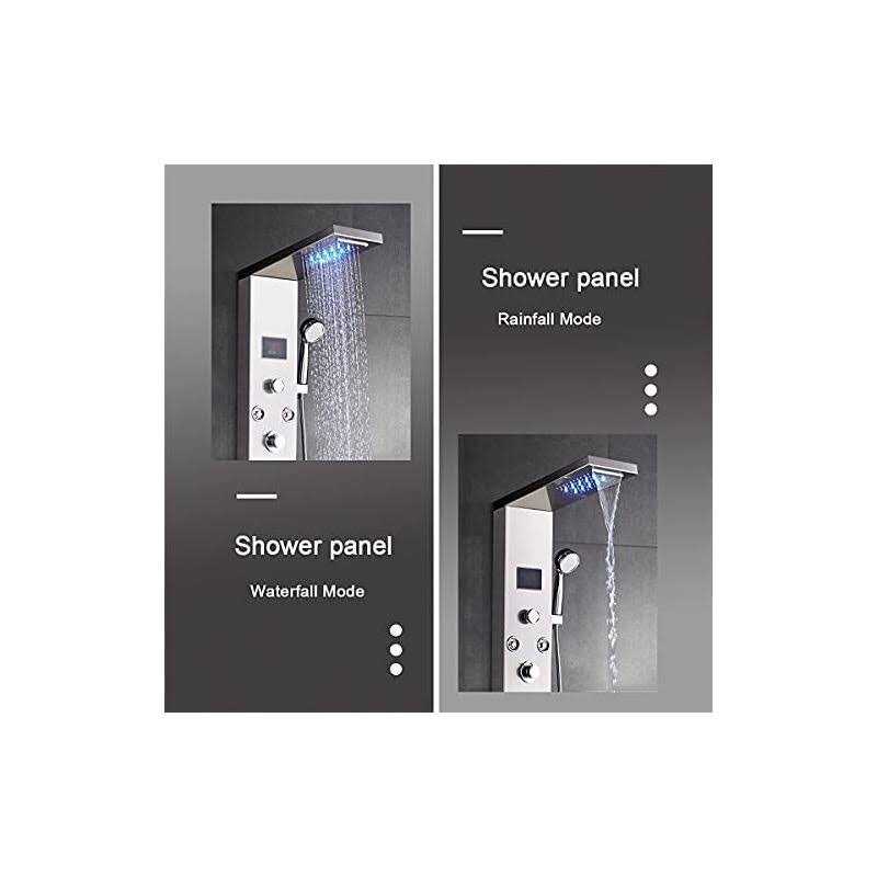 Fuz Contemporary Shower Panel Tower System Stainless Steel 6-Function Faucet LED Rainfall Waterfall Shower Head + Handheld Sprayer + Rain Massage