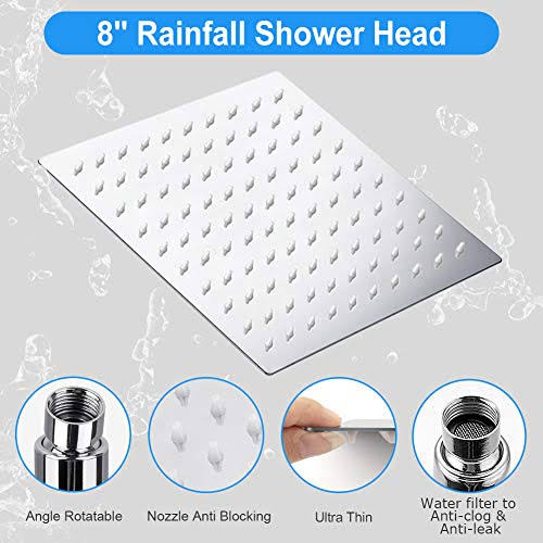 KAQINU Shower Head , 8 inch High Pressure Rainfall Shower Head / Handheld Showerhead Combo with 11 inch Extension Arm, Anti-leak