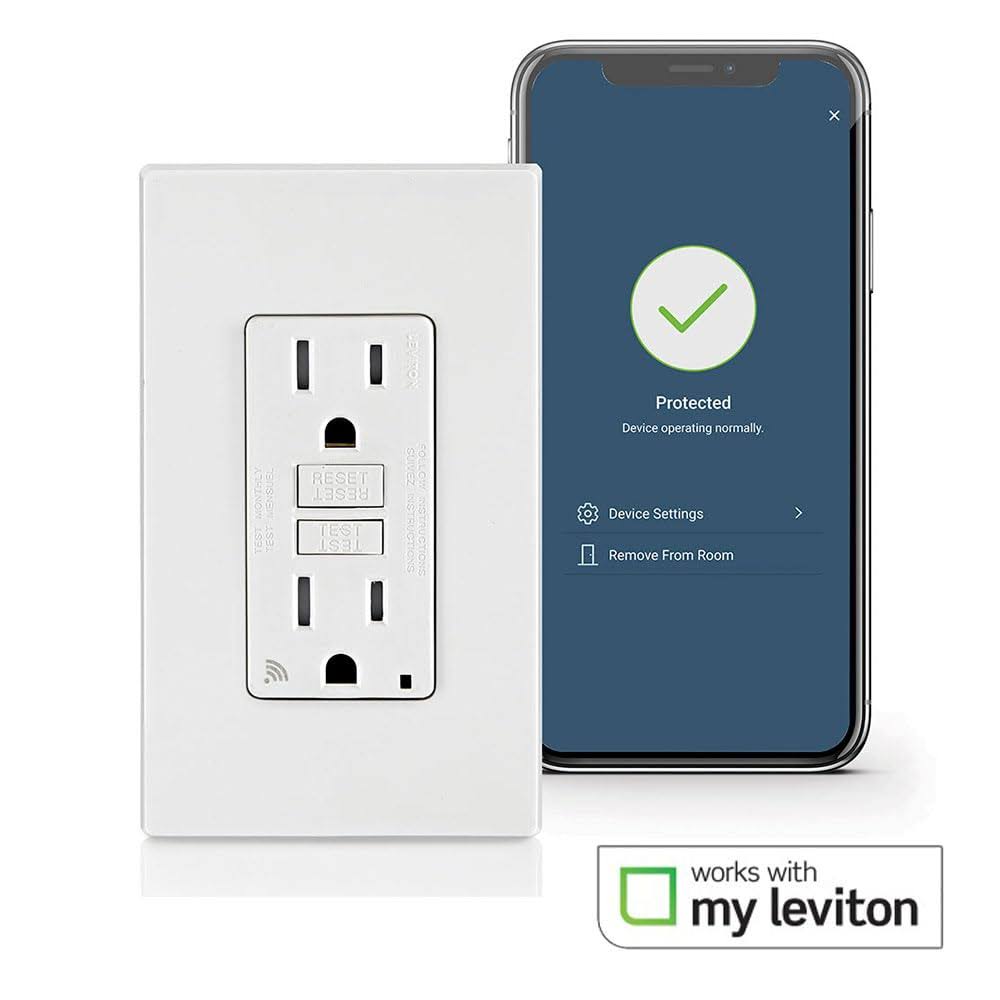 Leviton Manufacturing 15 Amp SmartlockPro Wi-Fi Certified Smart GFCI Outlet, White D2GF1-KW