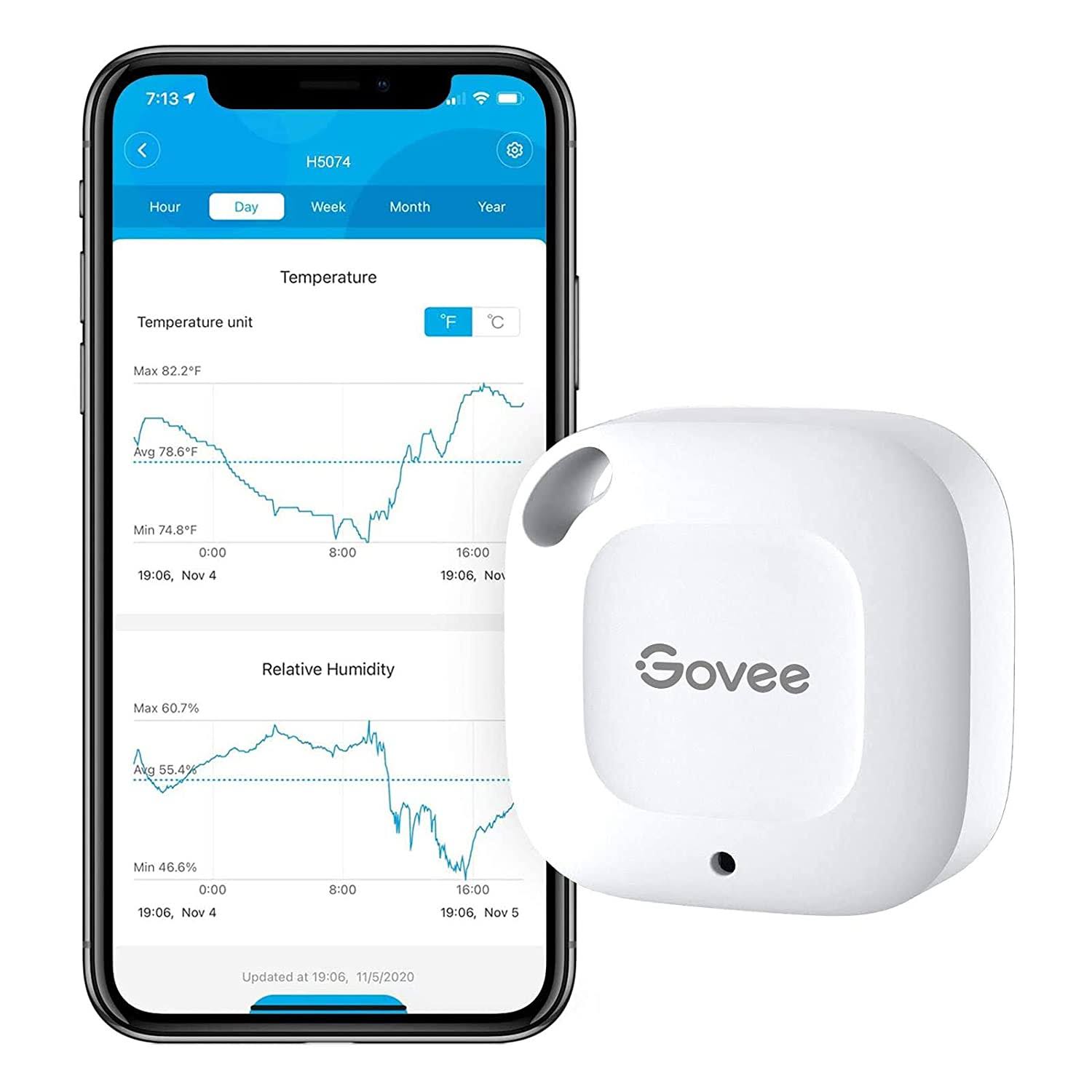 Govee Bluetooth Hygrometer Thermometer, Wireless Thermometer, Mini Humidity Sensor with Notification Alert, Data Storage and Export, 262 Feet