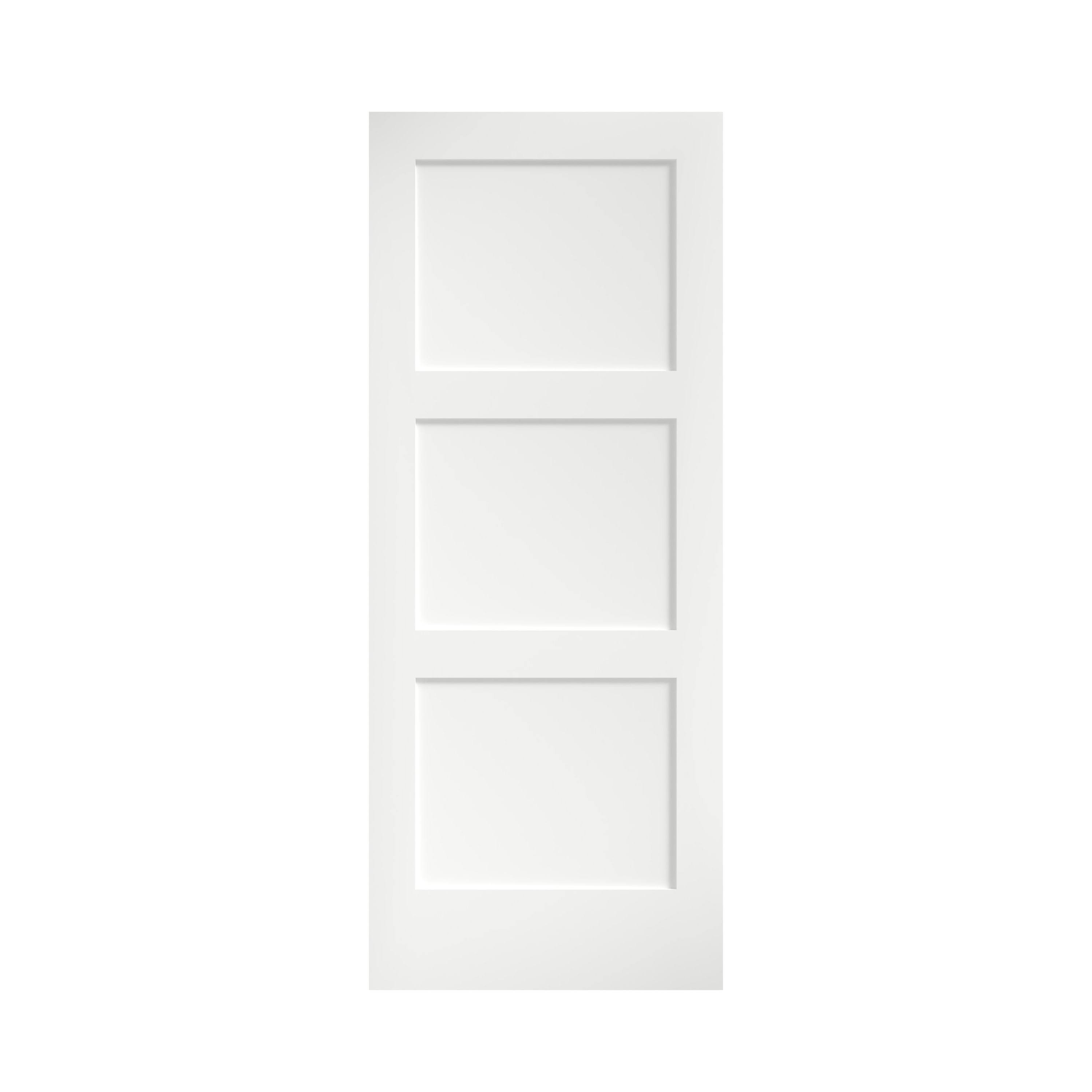 EightDoors 30 in. x 80 in. x 1-3/8 in. Shaker White Primed 3-Panel Equal Solid Core Wood Interior Door Slab