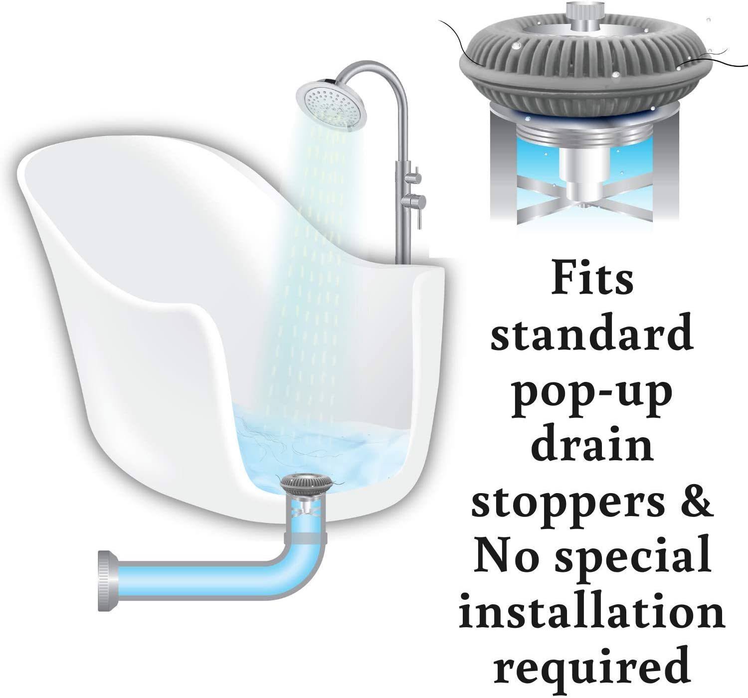 Tubring The Ultimate Tub Drain Protector Hair Catcher/Strainer/Snare, Regular Gray