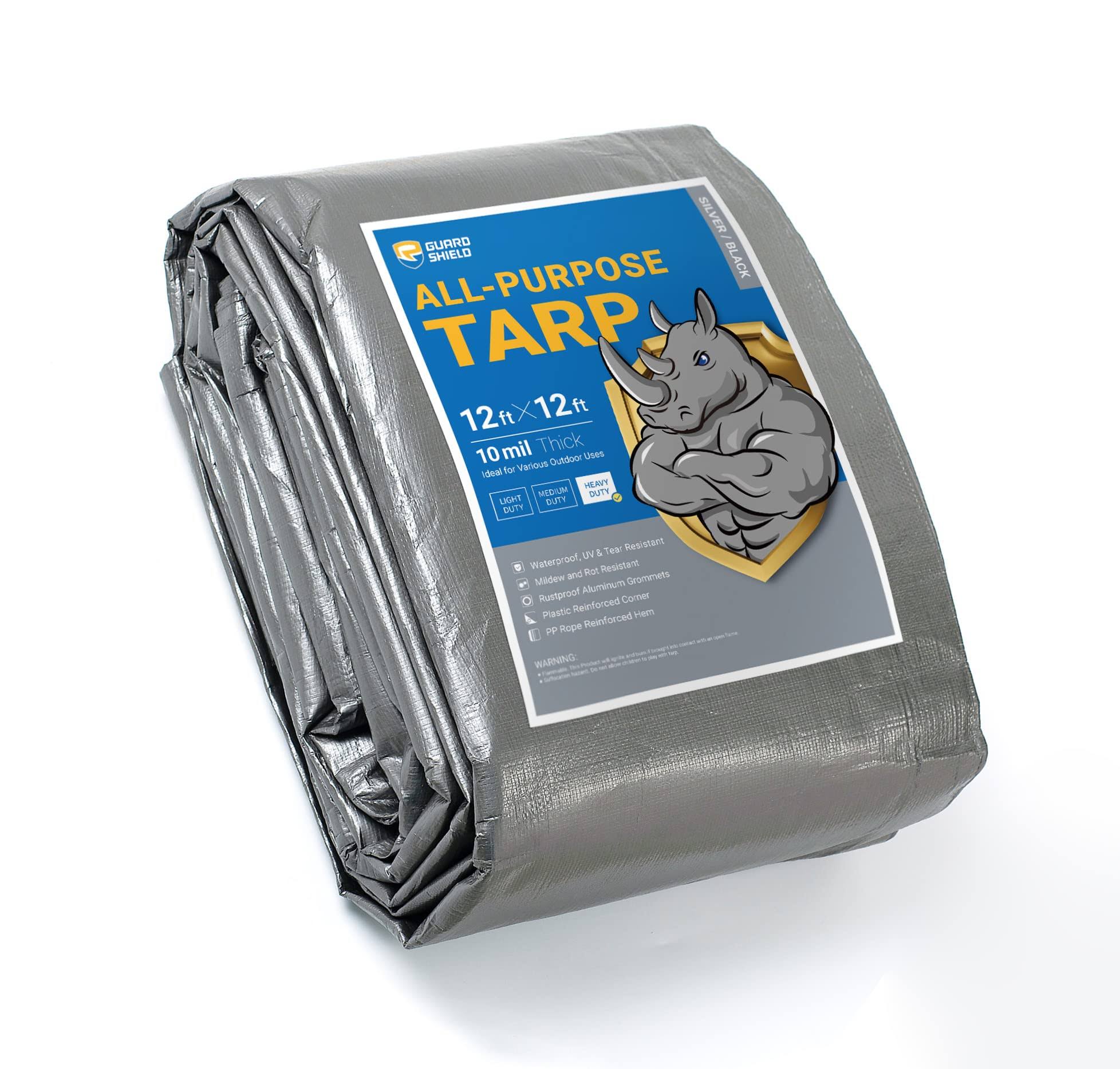 Guard Shield Heavy Duty Tarp 12x12 Feet SilverBlack Multi Purpose Thick Waterproof Poly Tarp Cover 10mil