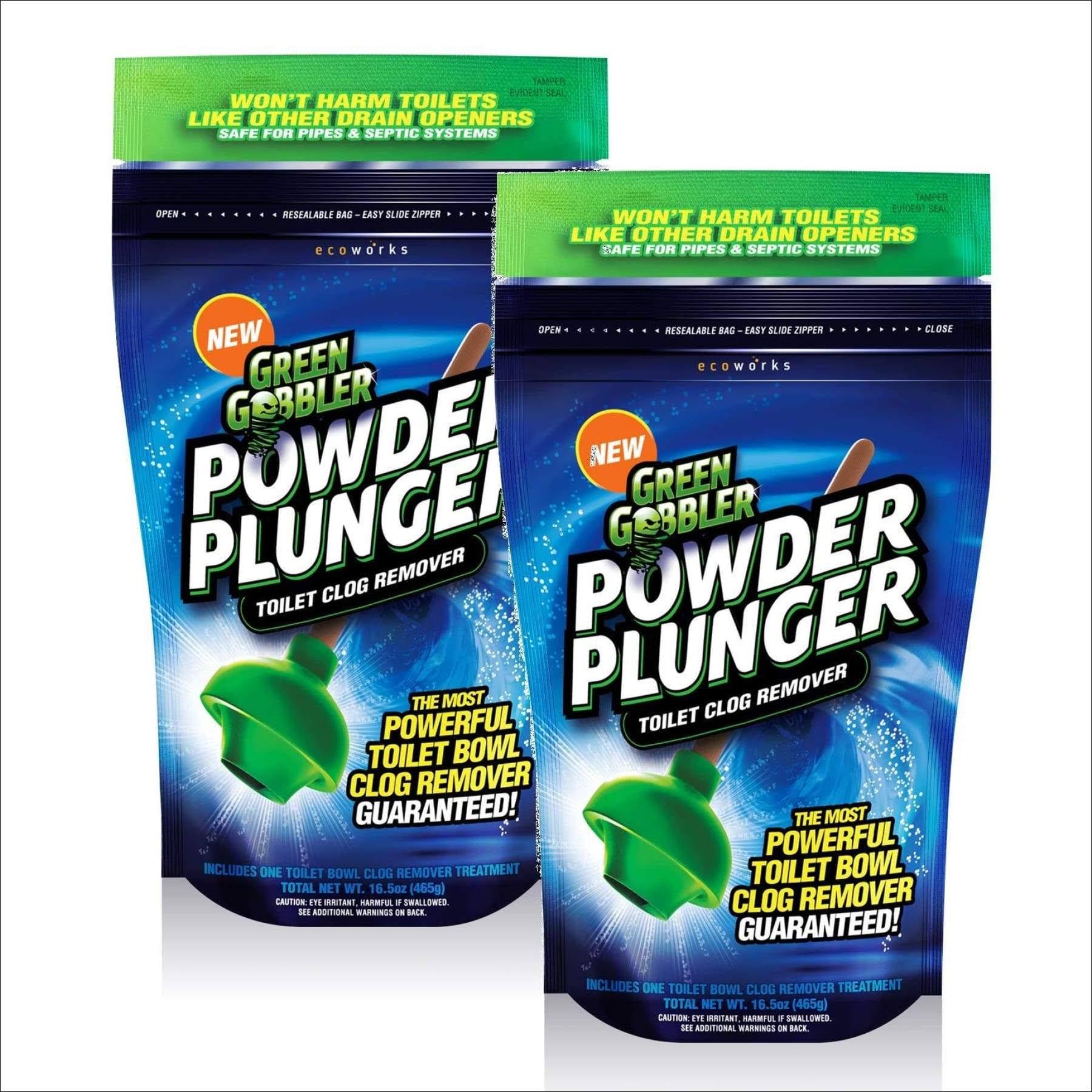 Green Gobbler Powder Plunger Toilet Bowl Clog Remover- 2 Pack