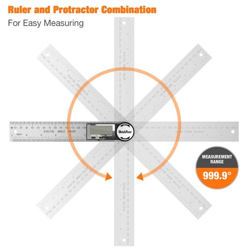 Digital Angle Finder Protractor, DEGLASERS Digital Protractor 7inch/200mm Stainless Steel Angle Measuring Tool with LCD Display for Carpenter