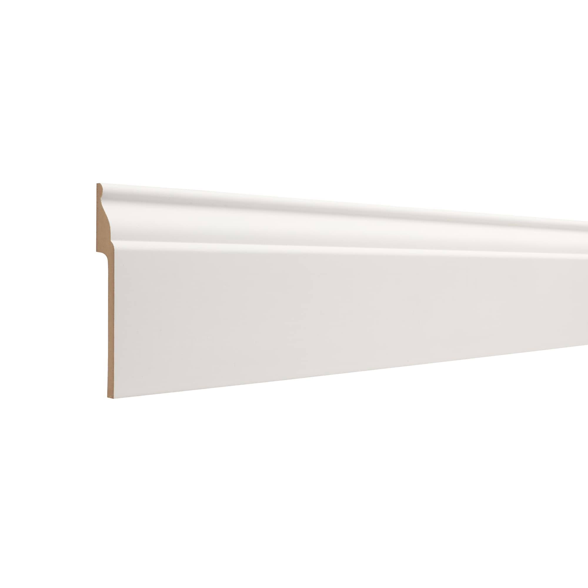 Ornamental CoverTrim 7/8 in. x 5-1/4 in. x 96 in. MDF Baseboard MOULDING, Primed White