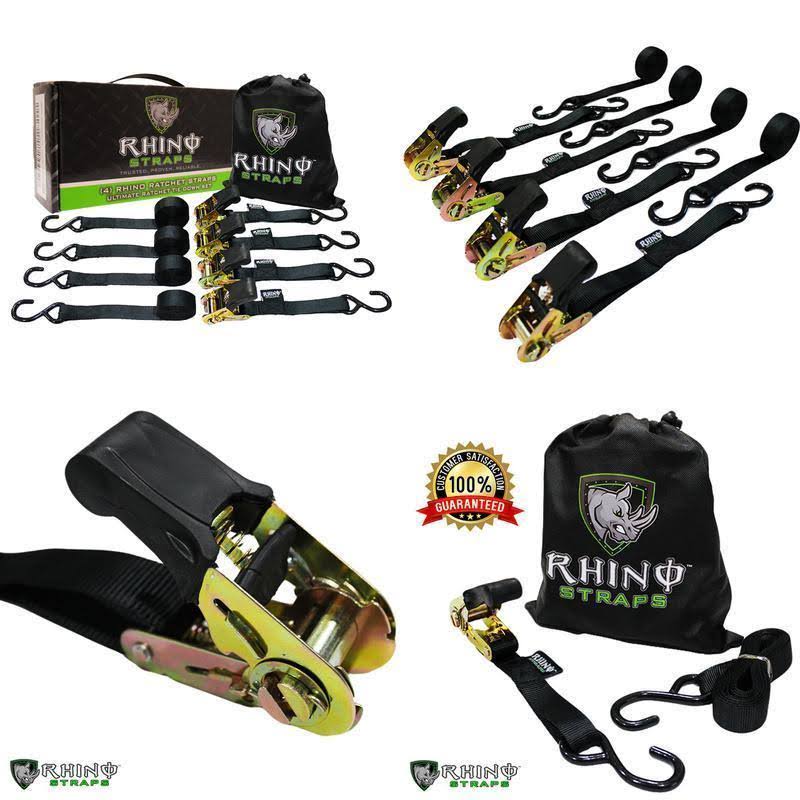 Rhino USA Ratchet Tie Down Straps (4pk)- 1,823lb Guaranteed Max Break