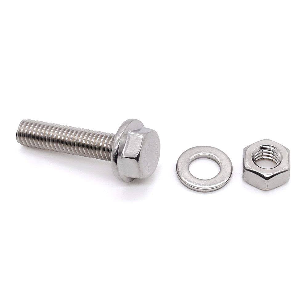 Glvaner (10 Sets) M8 x 20mm Stainless Steel Extra Large Flanged Washer Head Hex Bolt GB 5789 and Hex Nuts & Flat Washers Assortment Full Thread