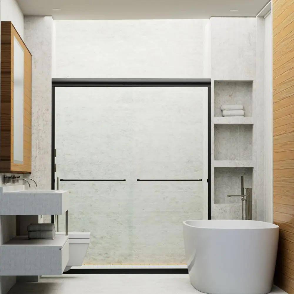 niveal Vale 60 in. W x 72 in. H Sliding Semi-Frameless Shower Door in Matte Black with Clear Glass