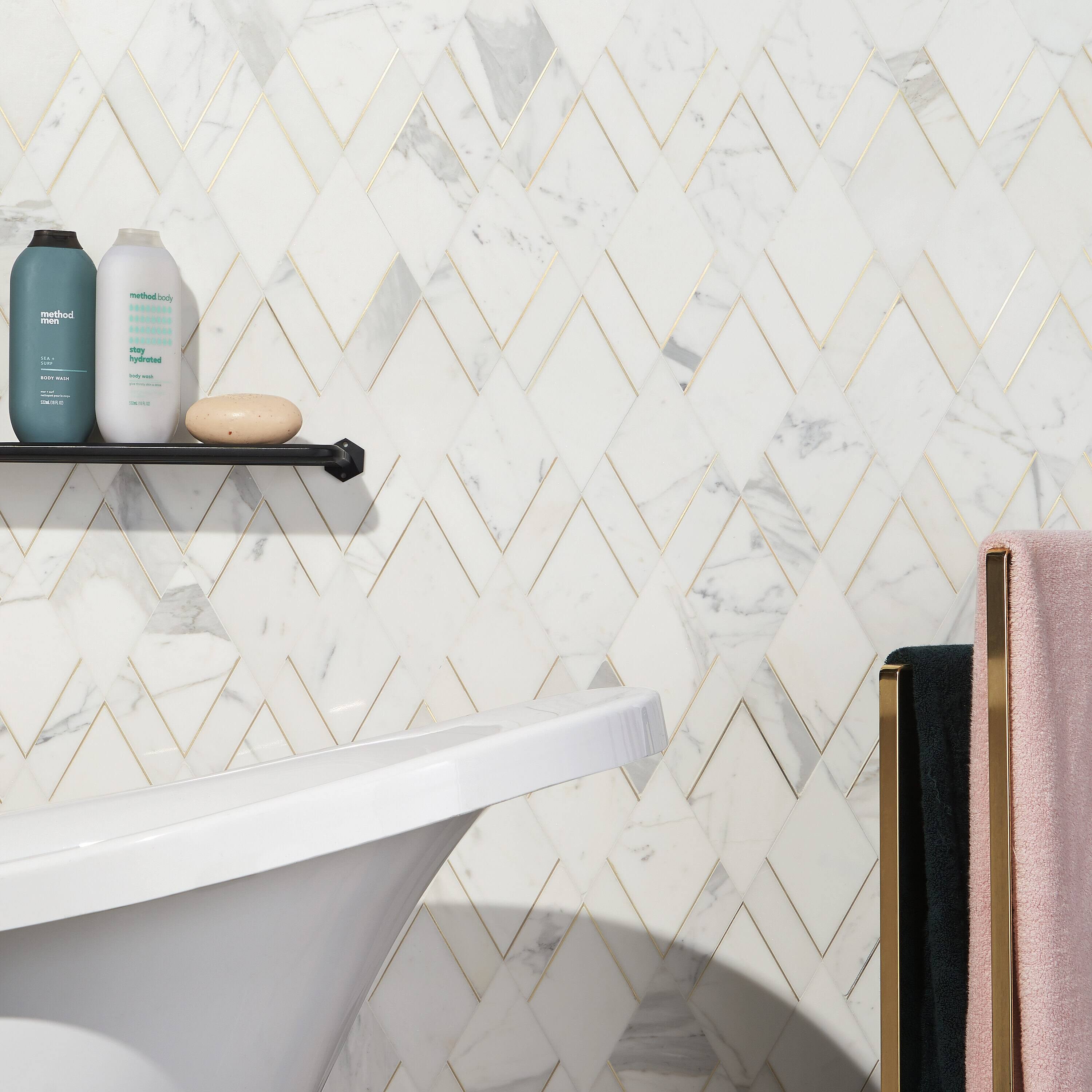 Ivy Hill Tile Mehko Calacatta 11.81 in. x 14.96 in. Polished Marble and Brass Wall Tile (1.22 Sq. ft./Each)