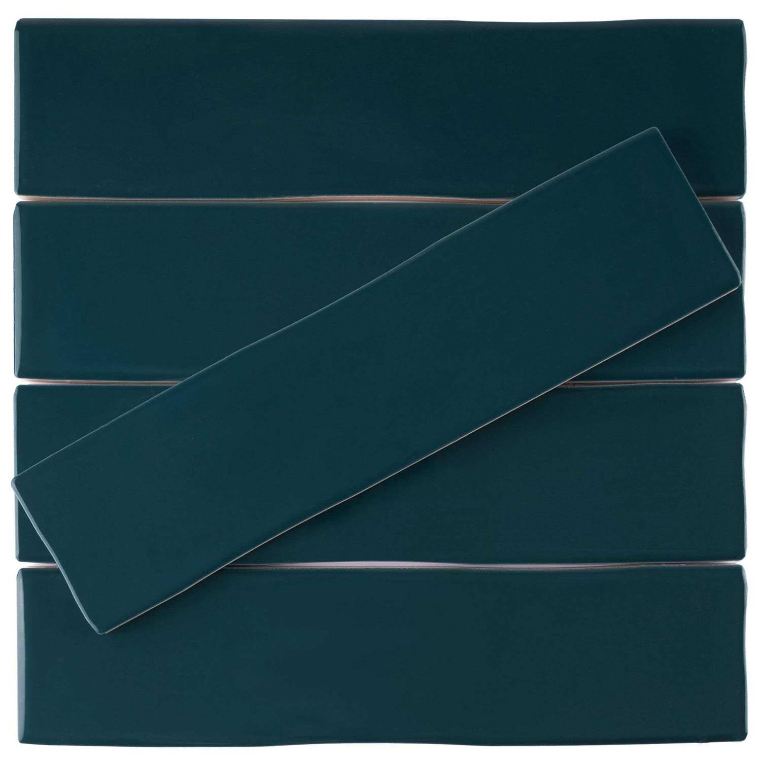 MOLOVO Kezma Petroleo Blue 2.95 in. x 11.81 in. Polished Ceramic Subway Wall Tile (6.03 Sq. ft./Case)