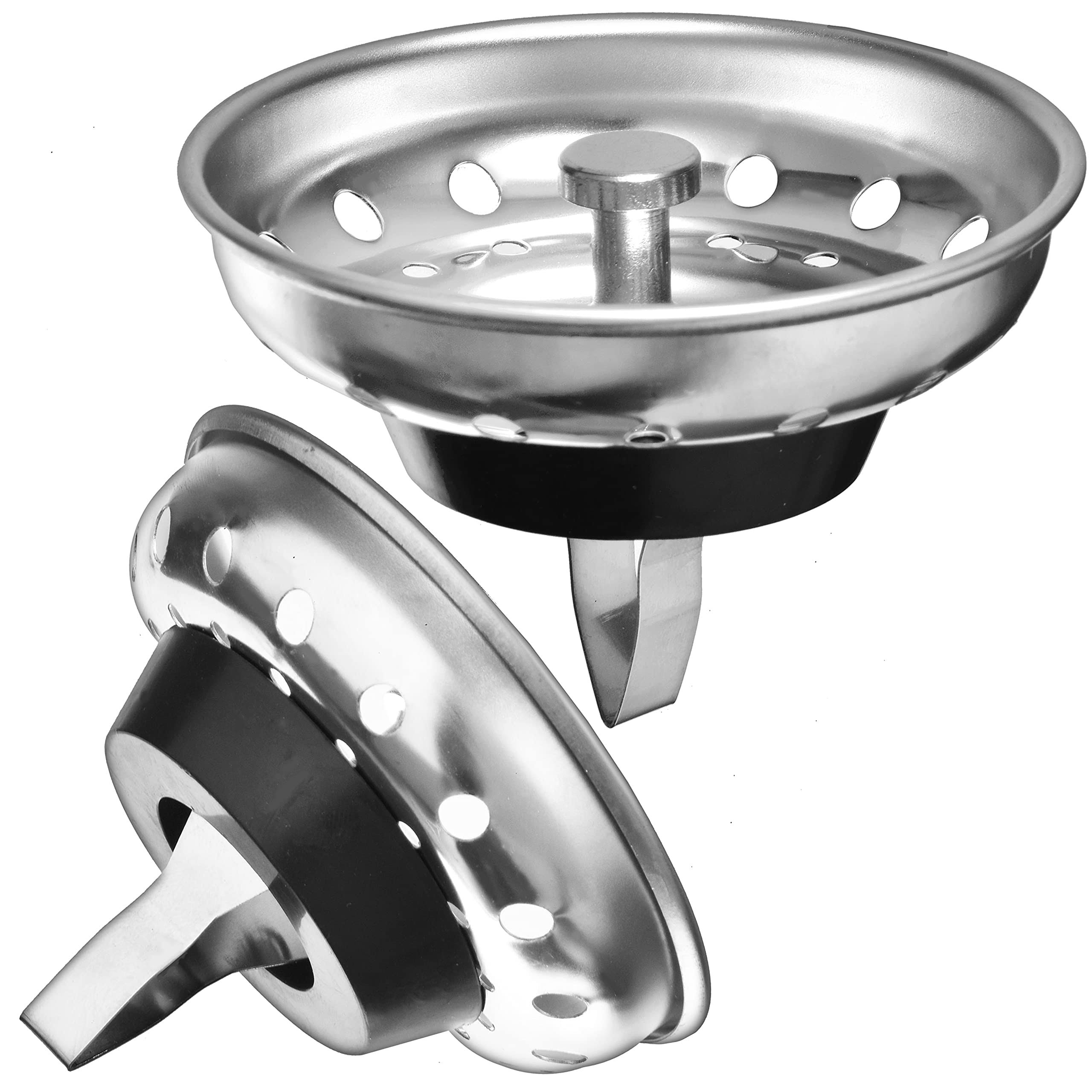 Hilltop Products 2 Pack- Kitchen Sink Strainer and Stopper Combo Basket Spring Clip Replacement for Standard 3-1/2 inch Drain, Stainless Steel Basket