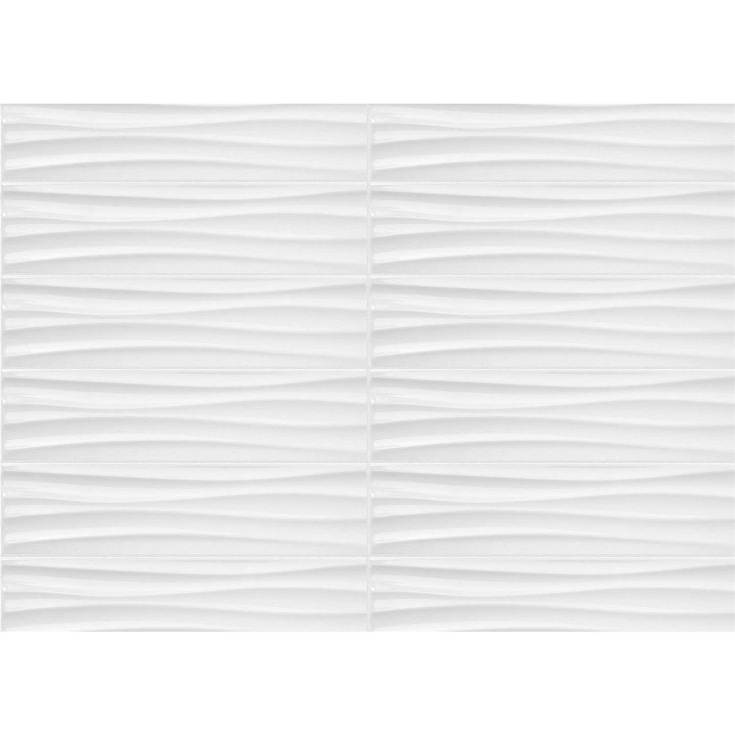 Satori Hudson Brilliant White Motion Glossy 4-in x 16-in Glossy Ceramic Wall Tile (0.43-sq. ft/ Piece)