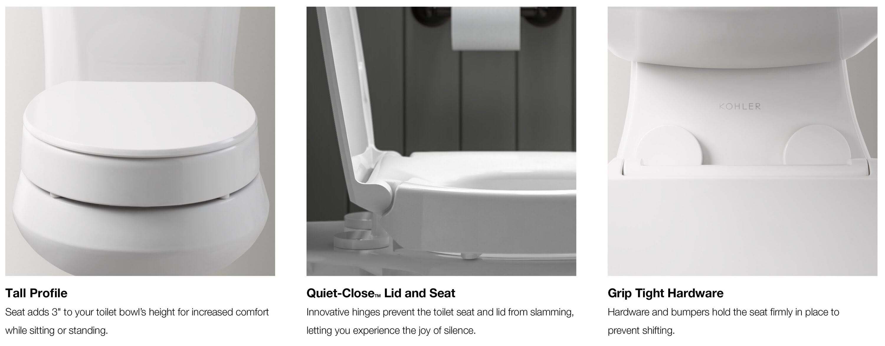 Kohler K-25875-0 Hyten Elevated Quiet-Close Elongated Toilet Seat- White