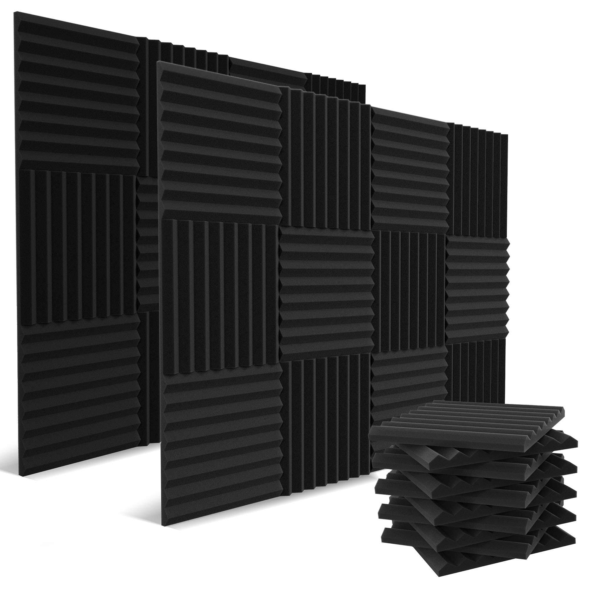 audiosoul 52 Pack Acoustic Panels 1 x 12 x 12 Inches- Acoustic Foam- High Density- Soundproof Studio Wedges- Charcoal